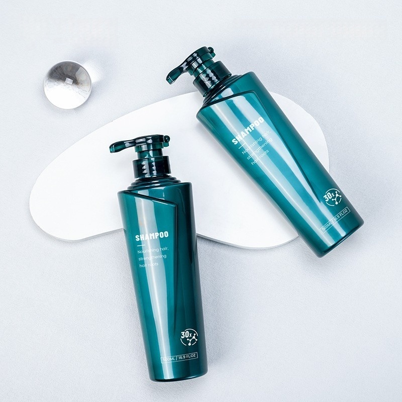 Custom Luxury Blue 500ml PET Plastic Shampoo Bottles for Cosmetics Lotion Pump Bottle Shower Gel Conditioner Shampoo Packaging
