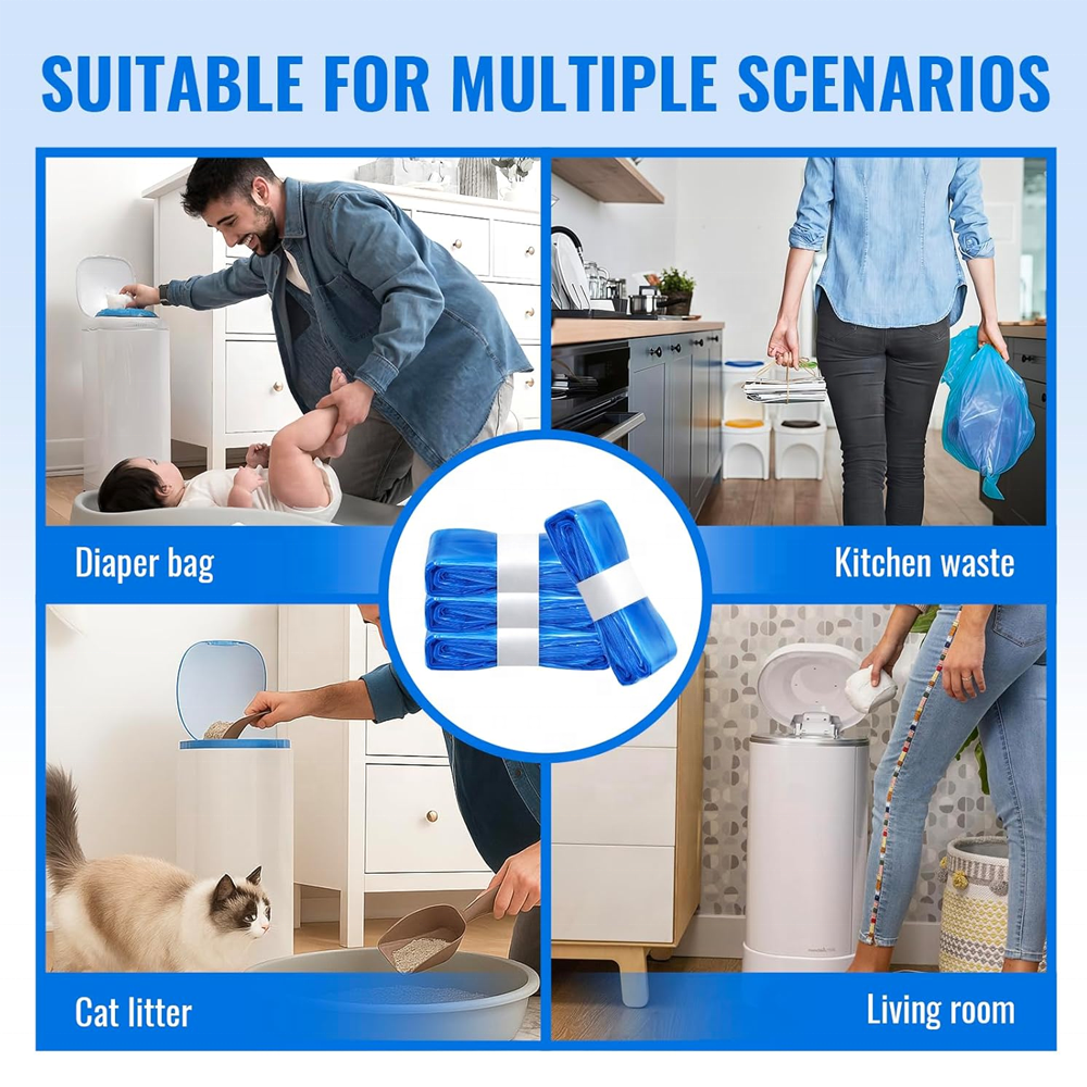 Diaper Pail Refill Bags HDPE Smell Proof Extra Thick Film Continuous Garbage Bags for Nappy Bin