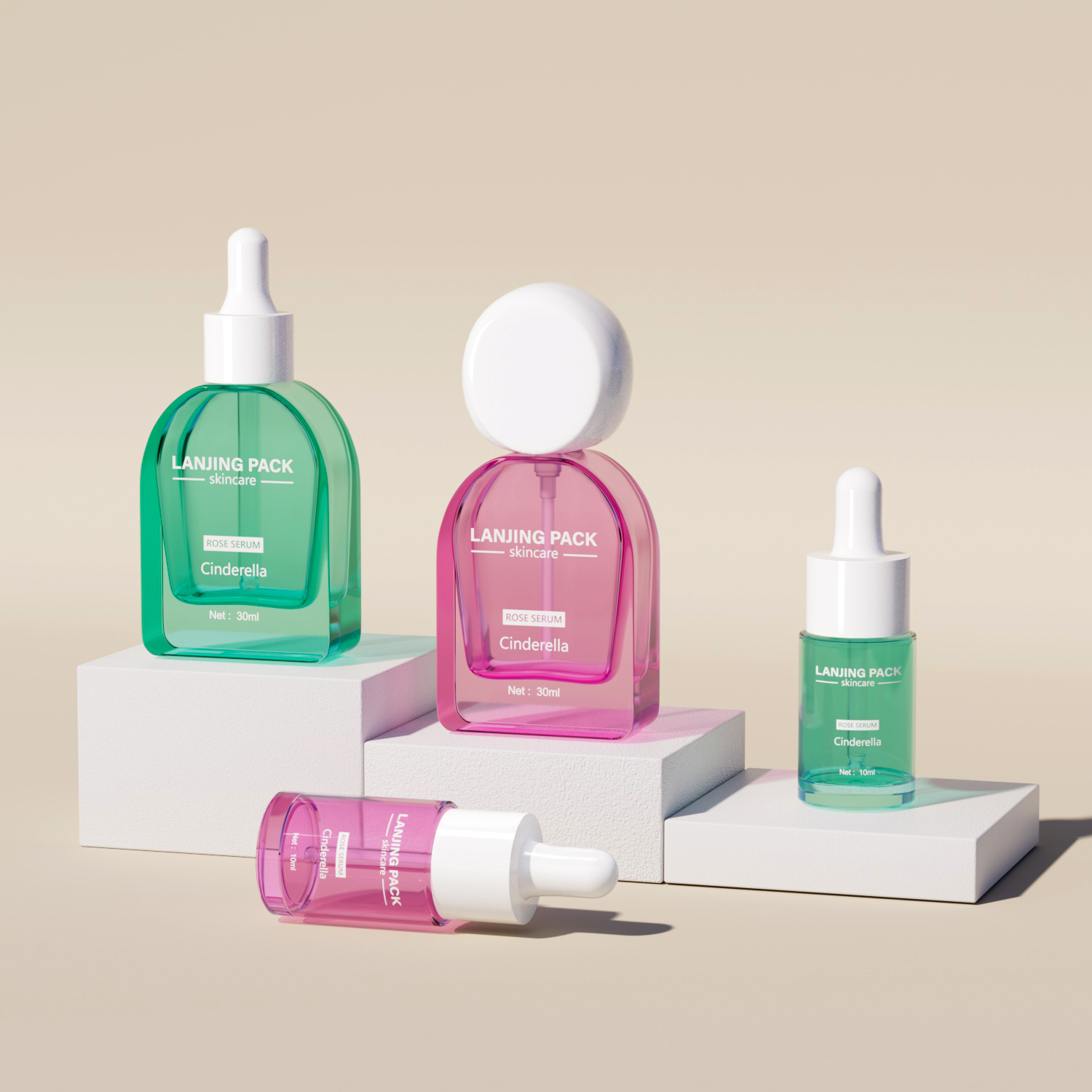Skincare Glass Bottles Packaging 1oz Purple Glass Pump Bottle For Lotion Green Glass Serum Bottle With Dropper Cap