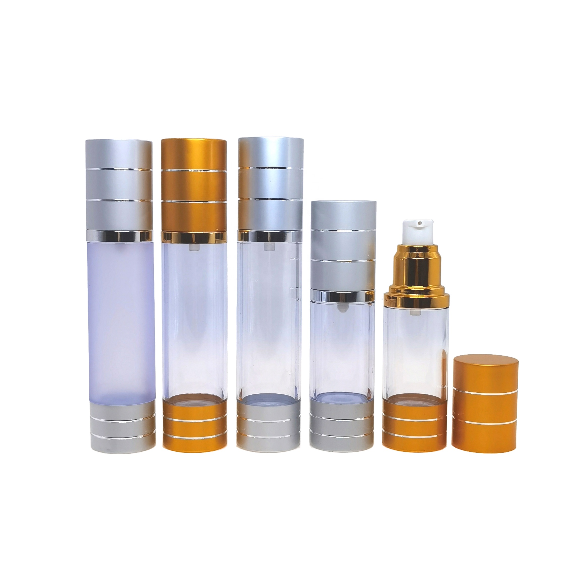 15ml 30ml 50ml 100 ml Luxury Shiny Silver Aluminum Cosmetic Frosted Plastic Spray Silver Airless Pump Bottle