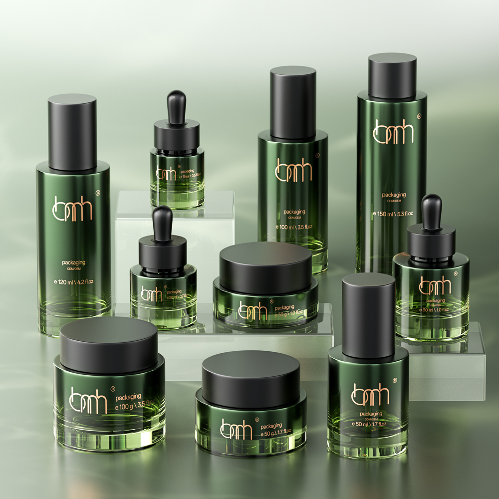 Hot Sale Cosmetic Packaging Set Custom Printed Empty Face Cream Jar Skincare Glass Lotion Bottle With Pump