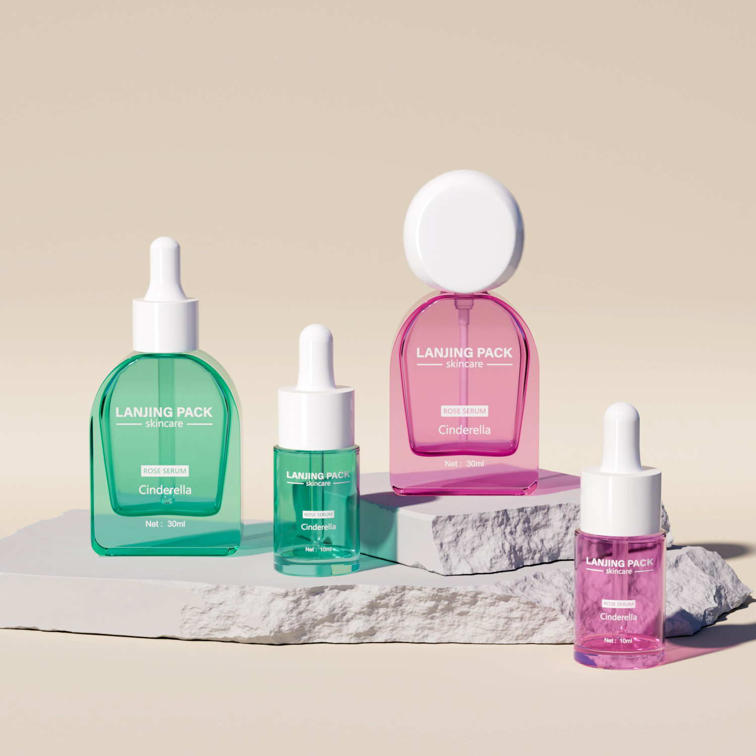 Skincare Glass Bottles Packaging 1oz Purple Glass Pump Bottle For Lotion Green Glass Serum Bottle With Dropper Cap