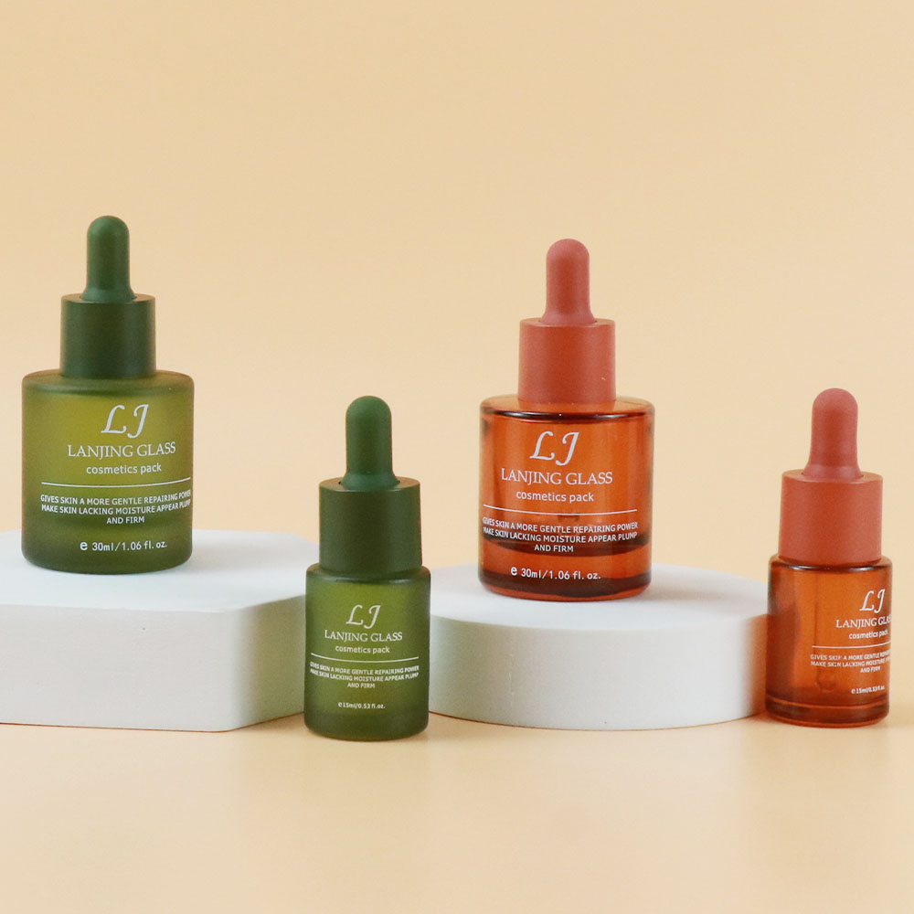 Personalized Logo Printed Dropper Brown Green Bottle Serum Oil Hair Essential Oil Bottle Cosmetics Packaging 15ml 30ml