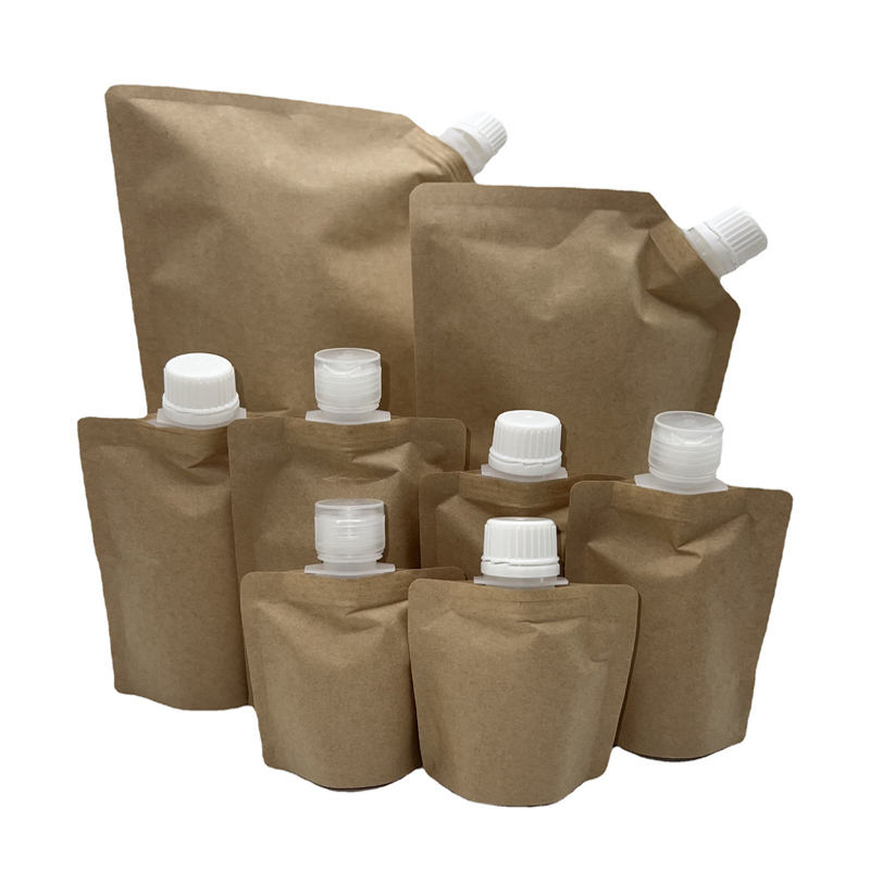 Custom Printed Biodegradable Stand Up Recyclable Liquid Laundry Cosmetic Shampoo Refill Kraft Paper Spout Pouch Packaging Bags
