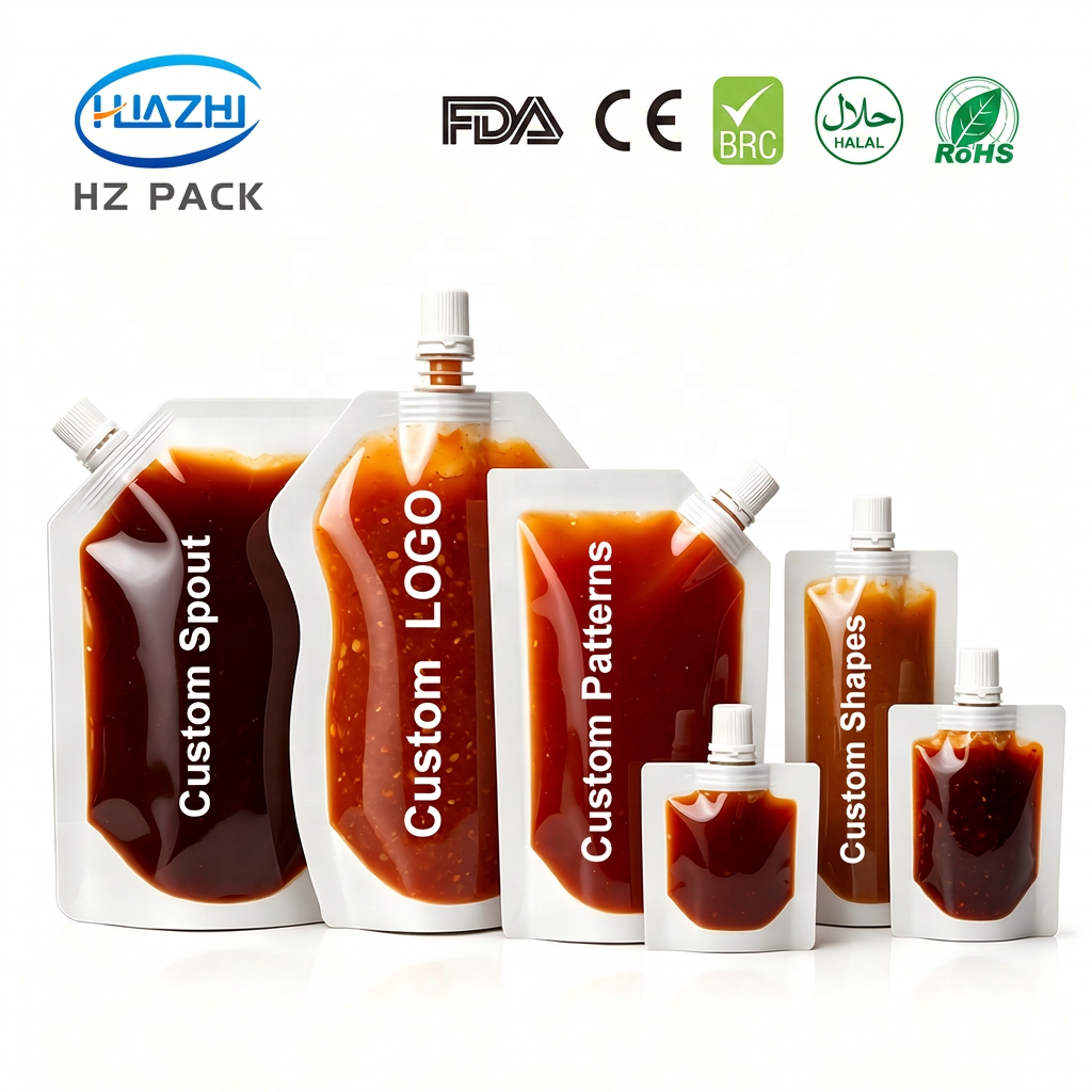 Custom Printed Food Grade Plastic Spout Pouch Reusable Stand up Liquid Doypack Bag for Drinks Juice Yogurt Beverage Packaging