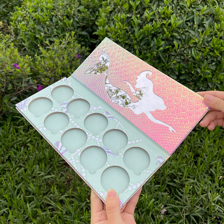 Firstsail Fish Scale Mermaid Holographic Glitter Multichrome Eyeshadow Palette Makeup 10 Empty Magnetic Pans Cosmetic Eye Shadow Paper Packaging
