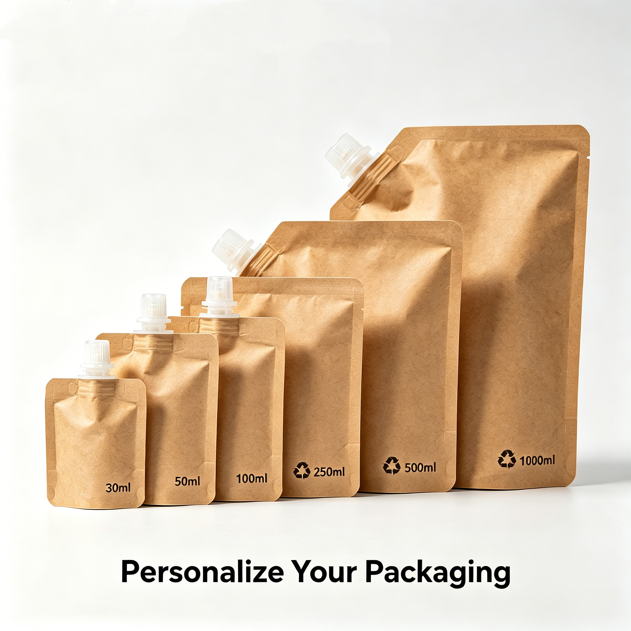 30ml 50ml 100ml 250ml 500ml 1000ml Liquid Juice Eco Friendly Recyclable Kraft Paper Stand Pouch Gravure Printing Packaging Bag