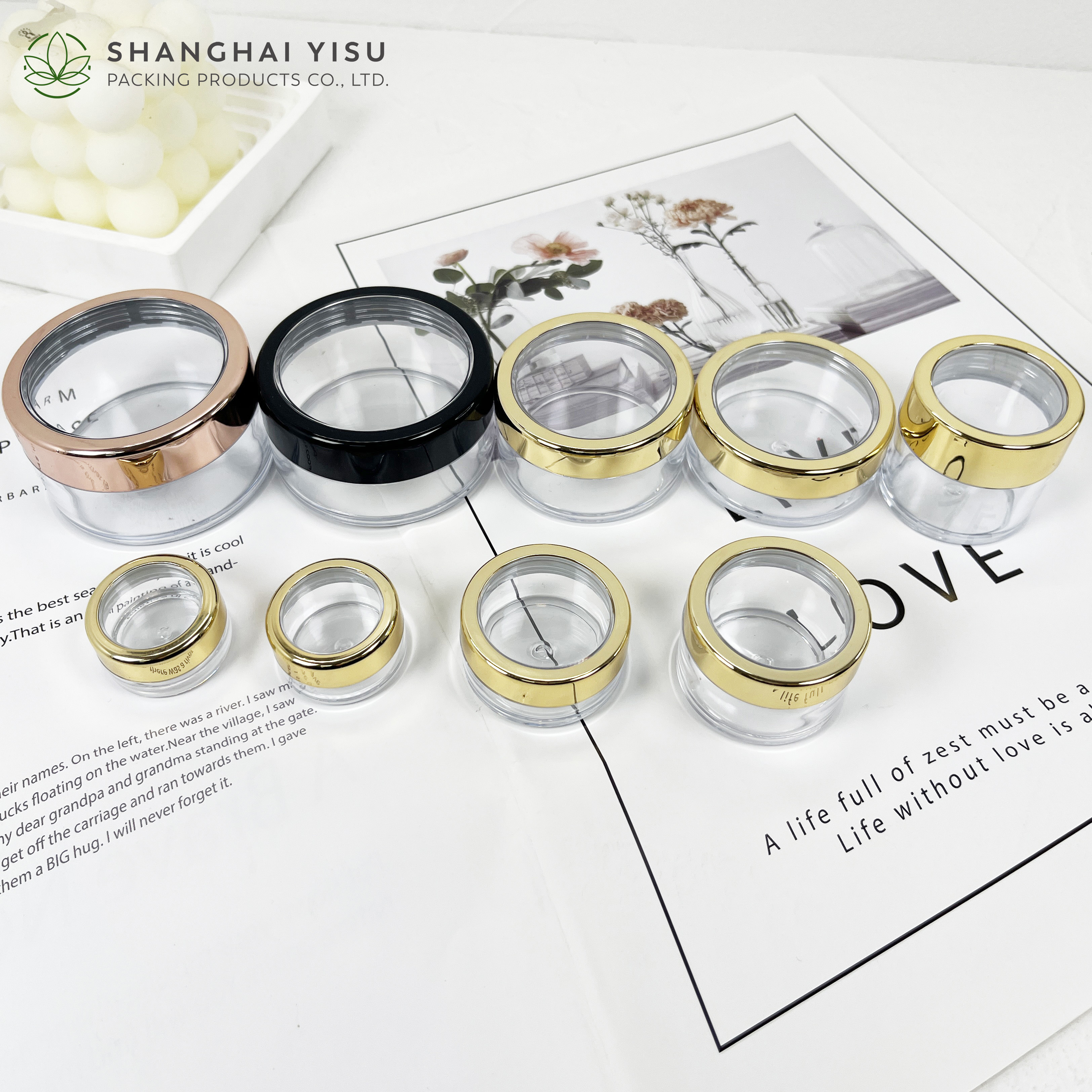 Gold Plastic Cream Jar Cosmetic Packaging 5g 10g 15g 20g 30g Jar with Screw Lid OEM Vietnam Plastic Factory