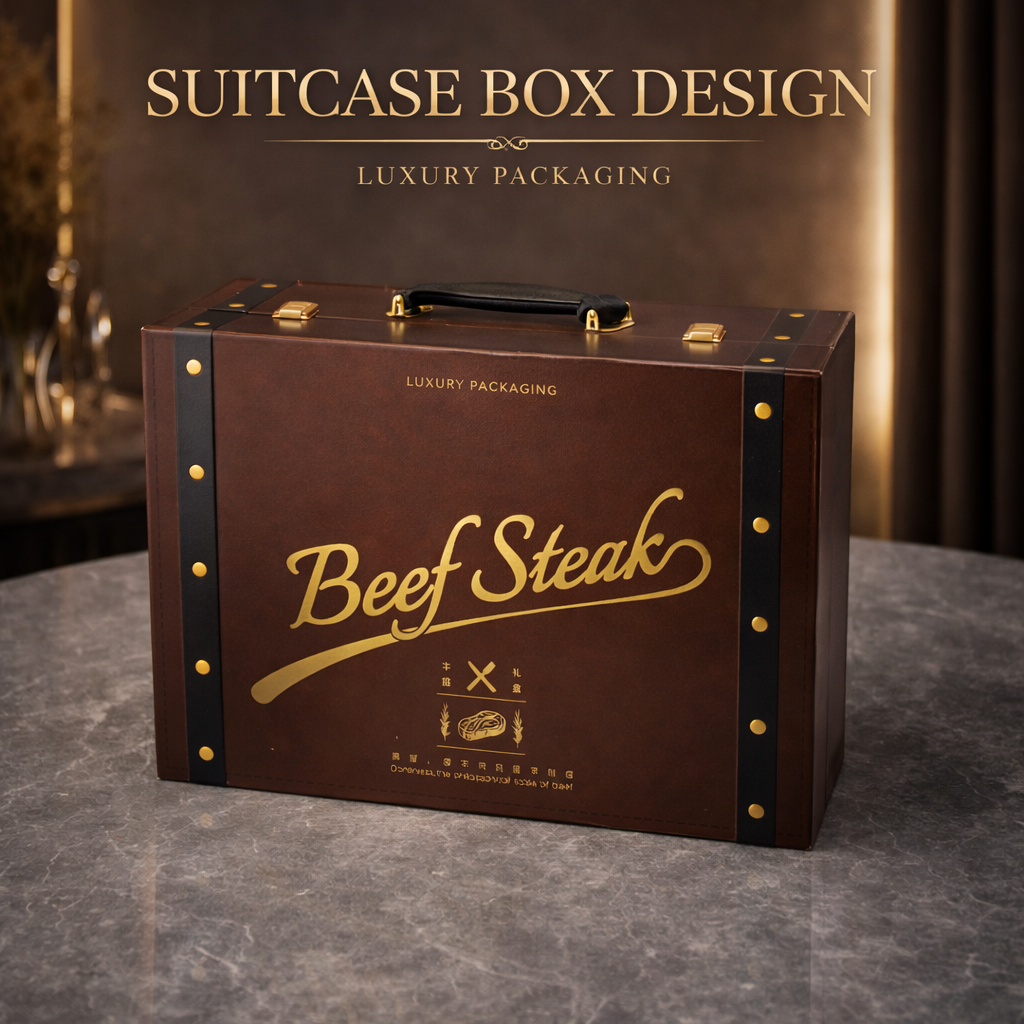 Custom Suitcase Gift Box Magnetic Closure Glossy/Matt Lamination UV Recyclable High-End Portable Rigid Packaging Case Custom