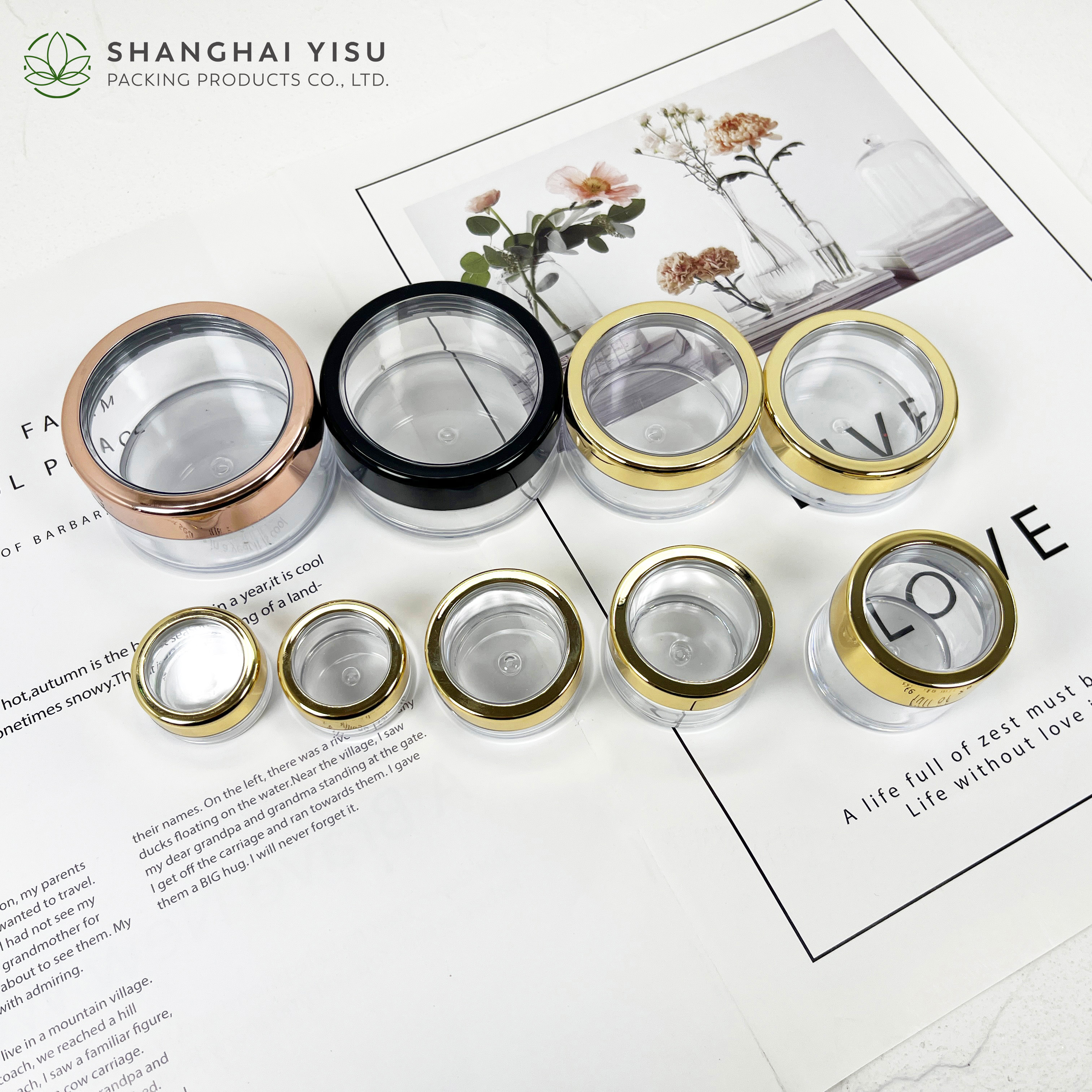 Gold Plastic Cream Jar Cosmetic Packaging 5g 10g 15g 20g 30g Jar with Screw Lid OEM Vietnam Plastic Factory