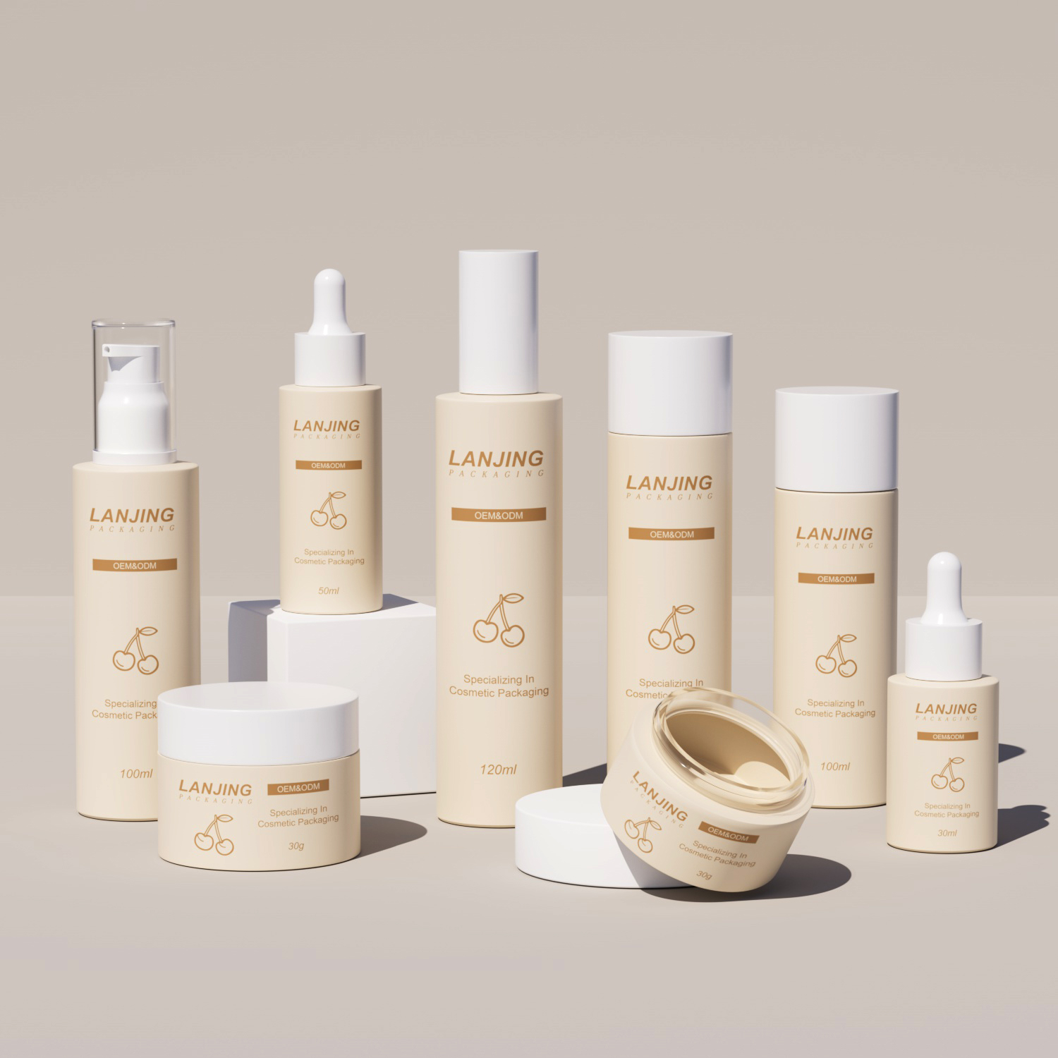 Wholesale Unique Coloured Gradient Cosmetic Packaging Set Custom Printed Face Cream Jar Glass Lotion Bottle With Pump