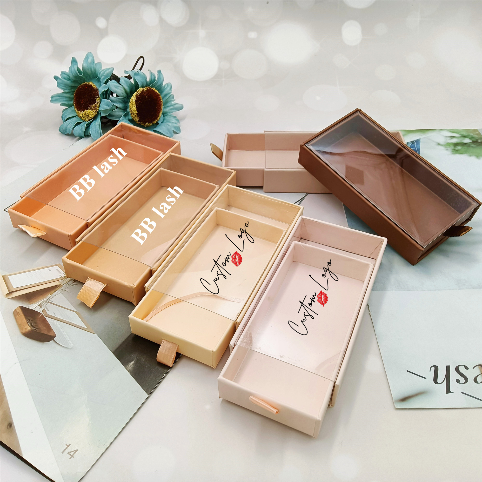 Pink Nude Empty Lash Packaging Boxes Custom logo False Eyelashes case Private Label 3D Mink Eyelash Packaging Box