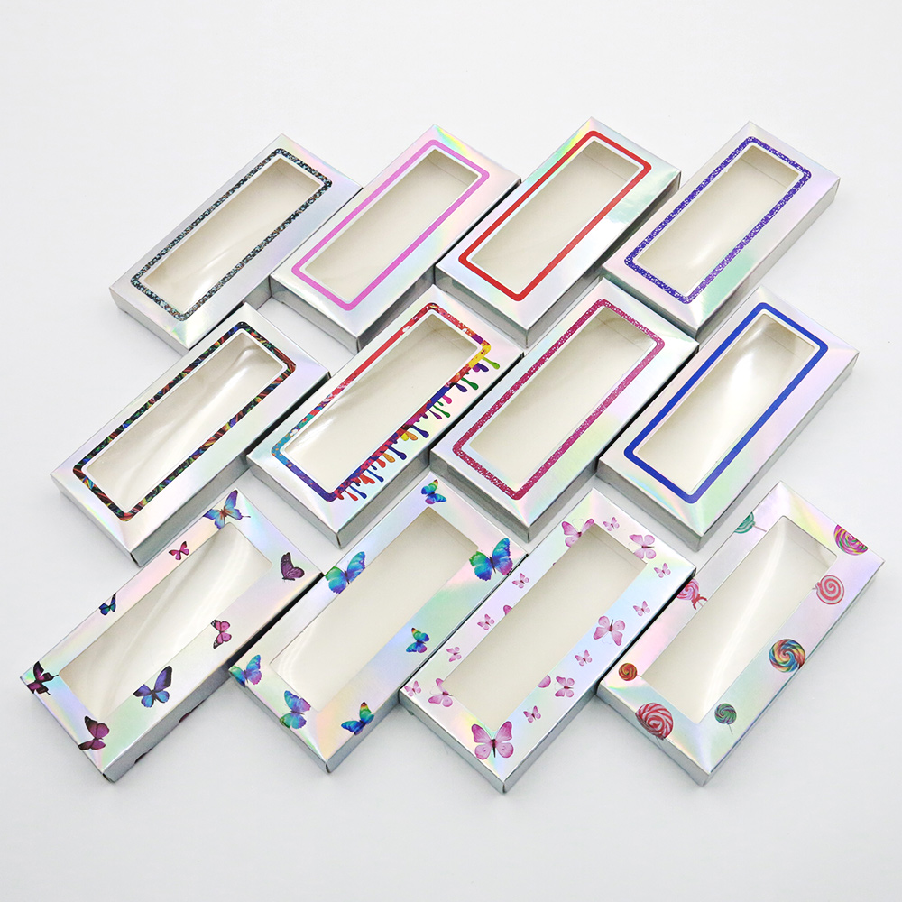 Custom Design Paper Card Sliver Holographic Butterfly Lashes Boxes Private Label Pvc Window Hologram Eyelash Packaging Cases