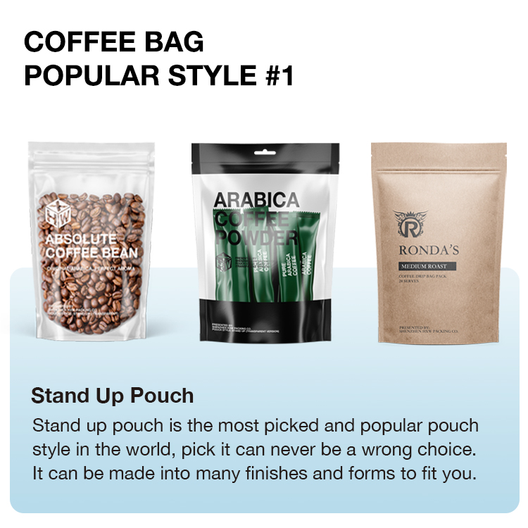 Customized 100g 250g 500g Resealable Ziplock Mylar Stand up Pouch Roasted Private Label Coffee Bags With Valve and Zipper