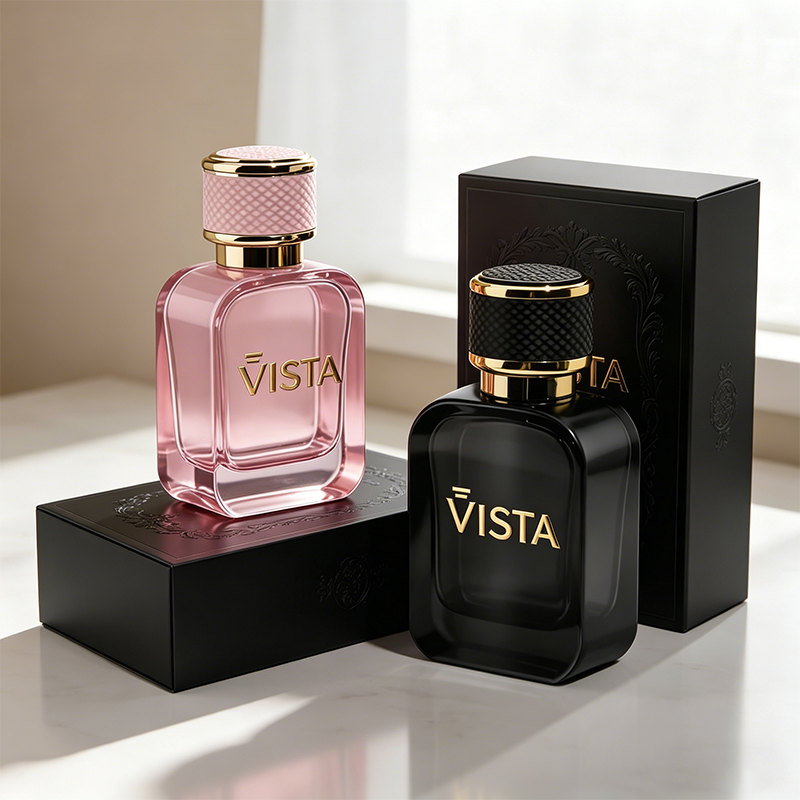 50ml Thick Bottom Square Glass Perfume Bottle with Aluminum Collar Bayonet Pump Sprayer Silk Screen Printing Empty Container