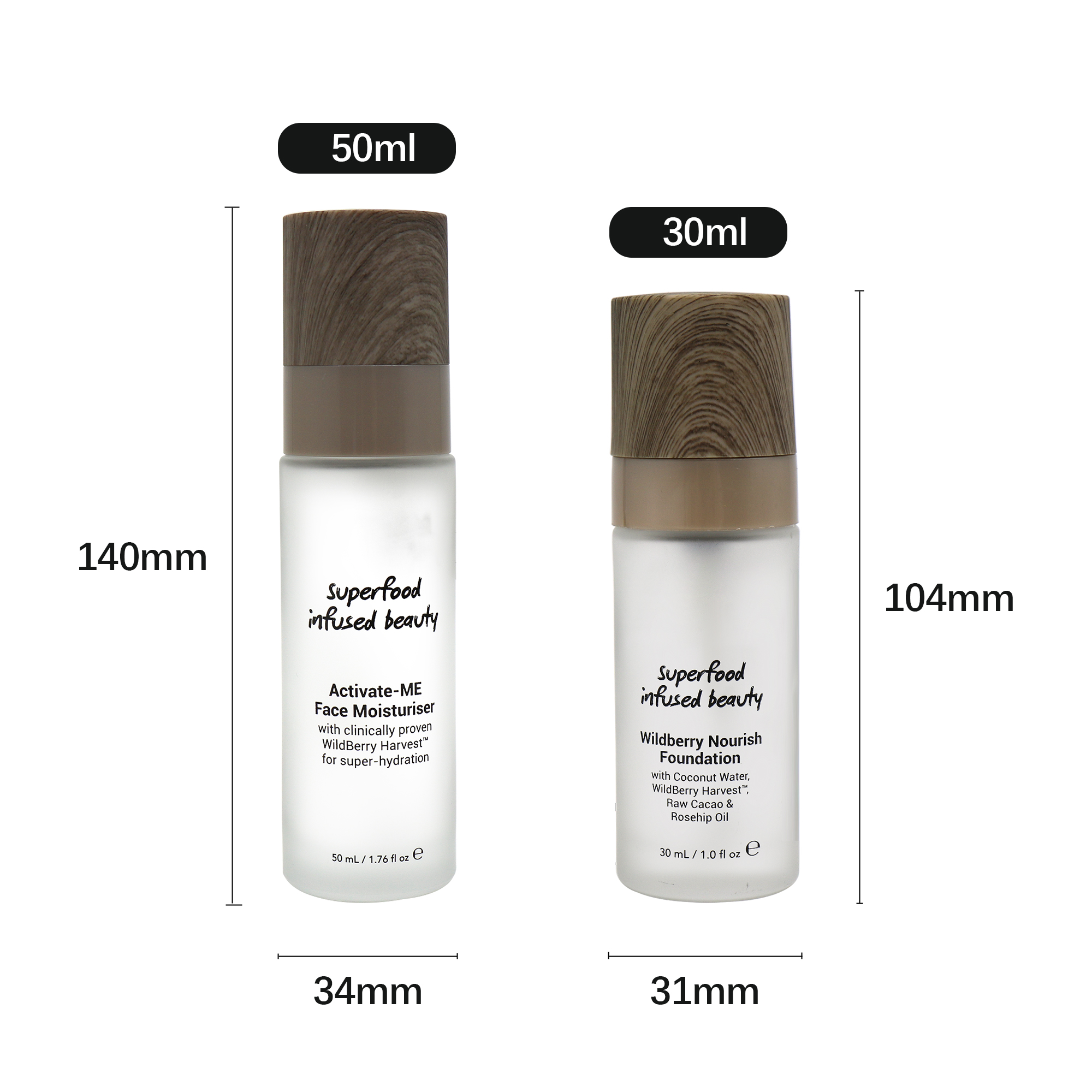 Custom Skin Care Cosmetic Packaging 30ml 50ml Liquid Foundation Container Glass Bottle with Serum Lotion Pump