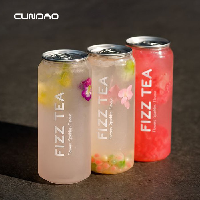 Cundao Custom Disposable PET Can With Aluminum Lid Dessert Soda Bubble Tea 330ml 500ml Clear Pull-Ring Plastic Cans Bottles