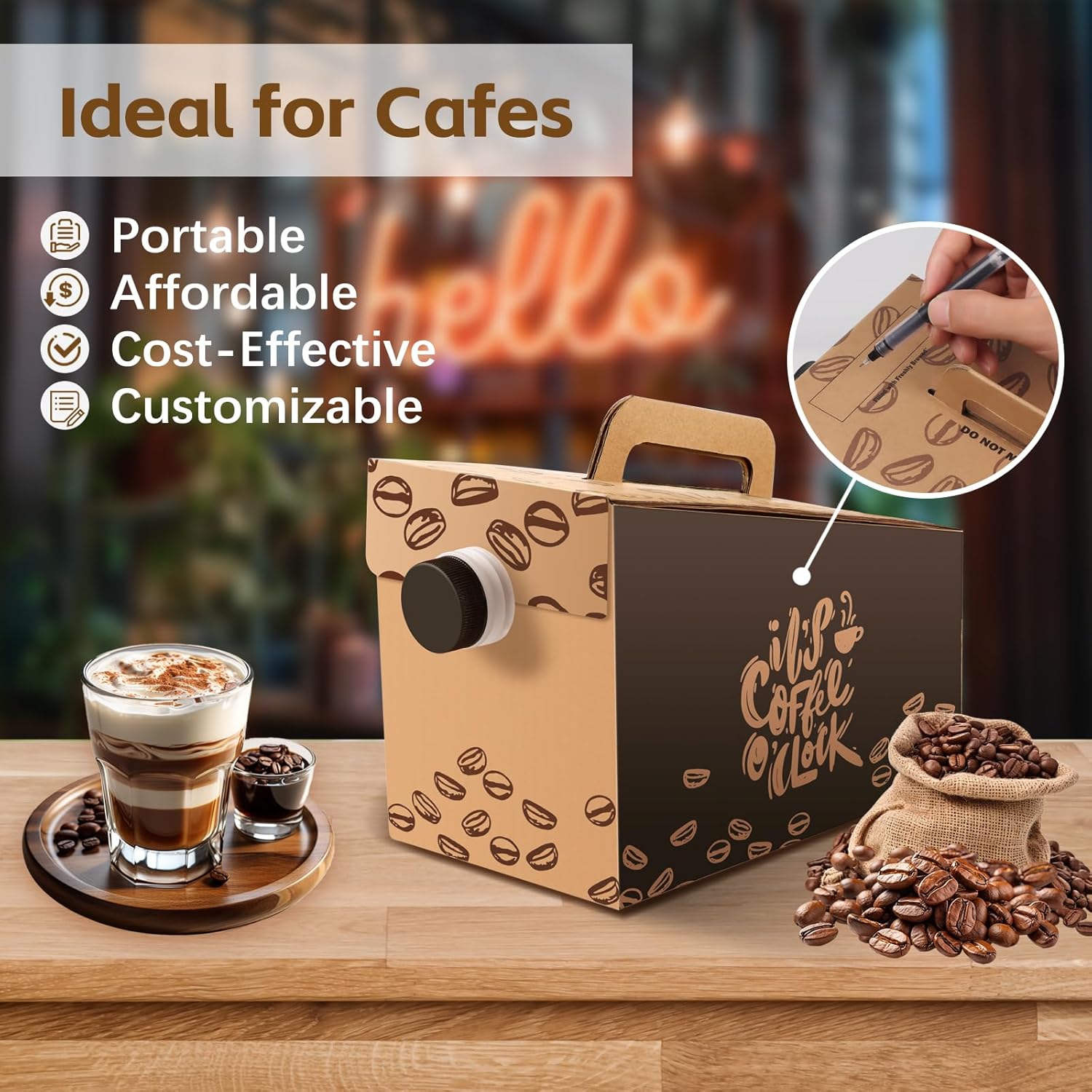 Coffee Bag In Box For Take Away With Handle And Water Bag In Box 1L 2L 3L Colorful Logo Drip Disposable Coffee Dispenser