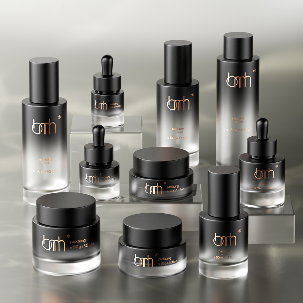 Hot Sale Cosmetic Packaging Set Custom Printed Empty Face Cream Jar Skincare Glass Lotion Bottle With Pump