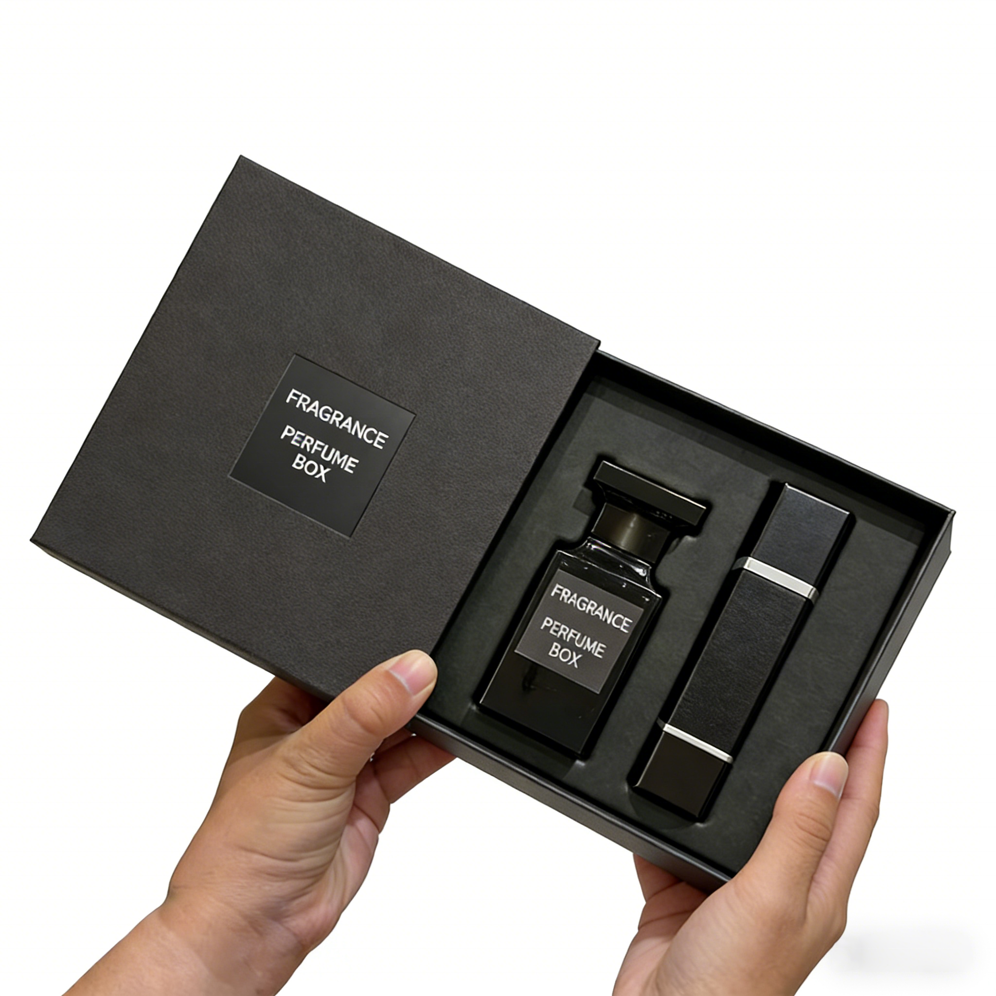Luxury Magnetic Closure Perfume Box Black Rigid With Custom Logo Premium Fragrance Packaging For 50ml Bottle Wholesale OEM