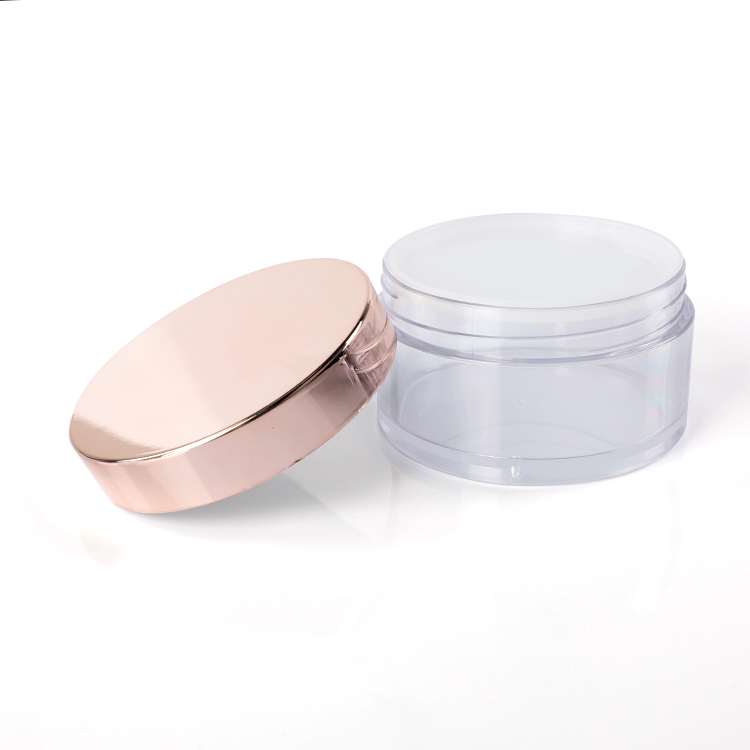 Round Cosmetic Containers Packaging Wholesale PETG clear Empty Plastic Jars With Lids with Shiny Golden Rose Lid in Stock