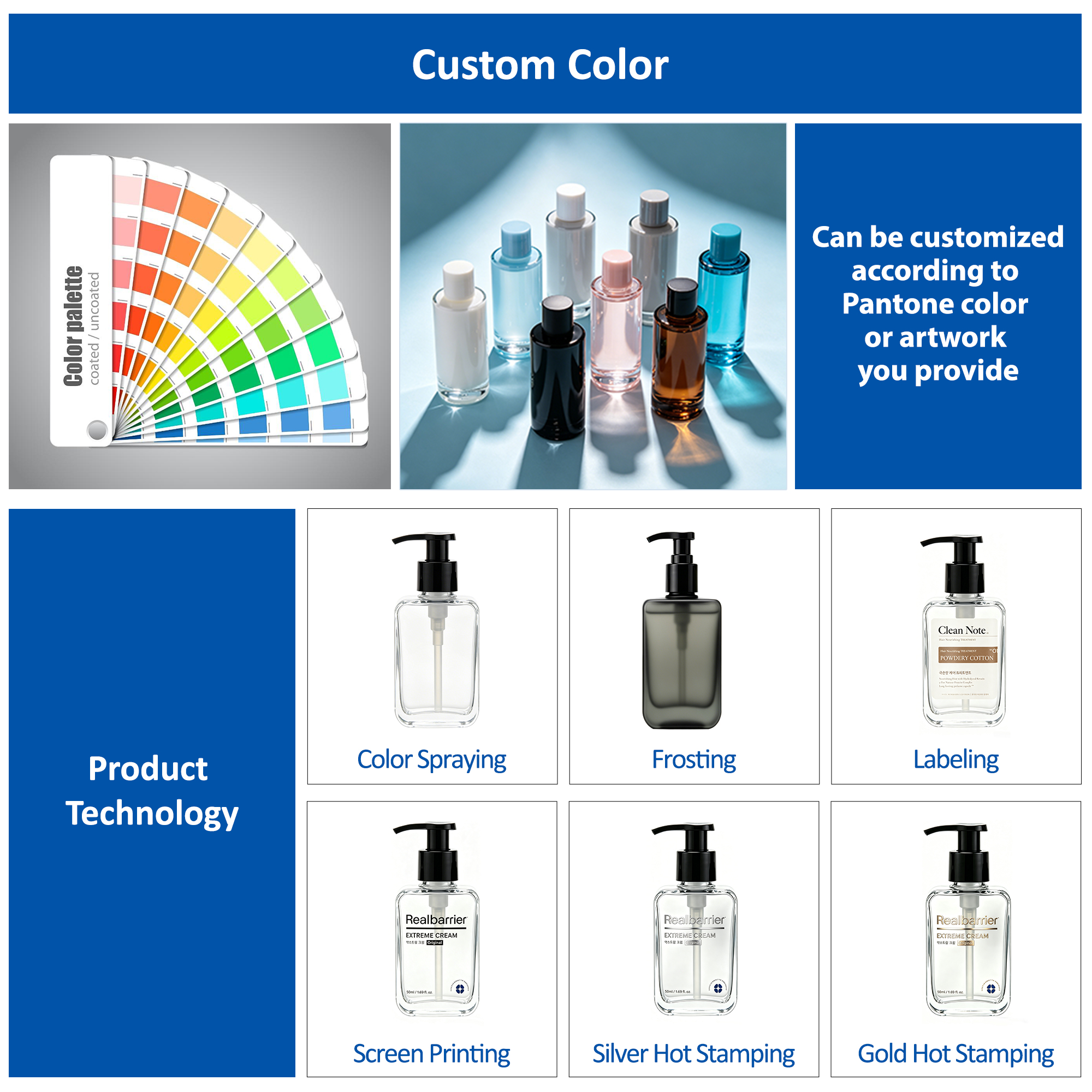 Custom Skin Care Cosmetic Packaging 30ml 50ml Liquid Foundation Container Glass Bottle with Serum Lotion Pump