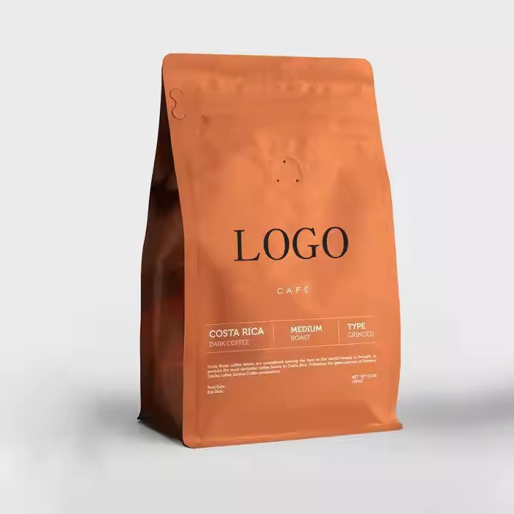 Custom Printed Biodegradable Flat Bottom 250g Coffee Bean Packing Bags Coffe Coffee Packaging Bags With Valve and Zipper