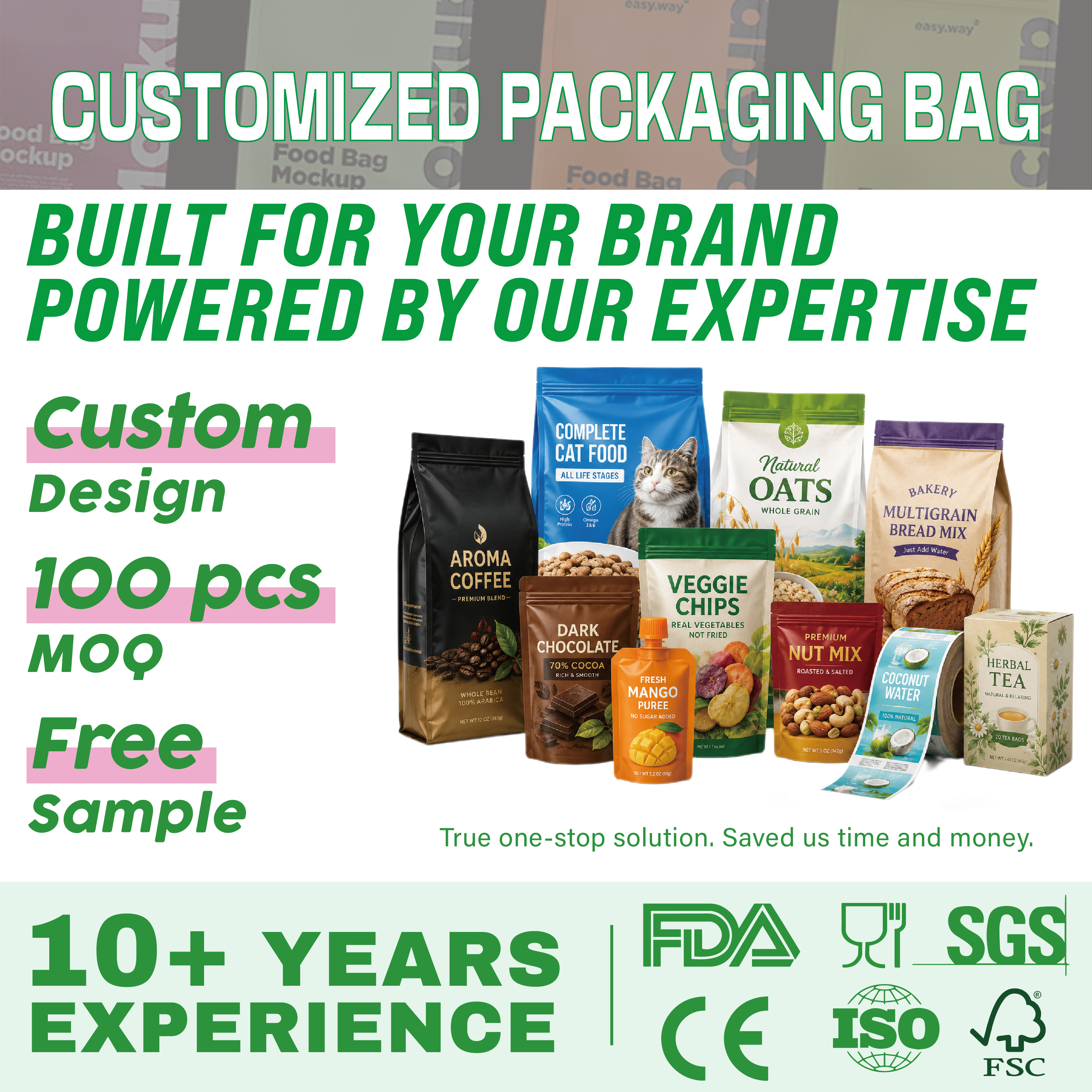 Custom Kraft Paper Packaging Digital Print Stand up Pouch with clear Window Powder Compostable Bags Coffee Packaging with Valve