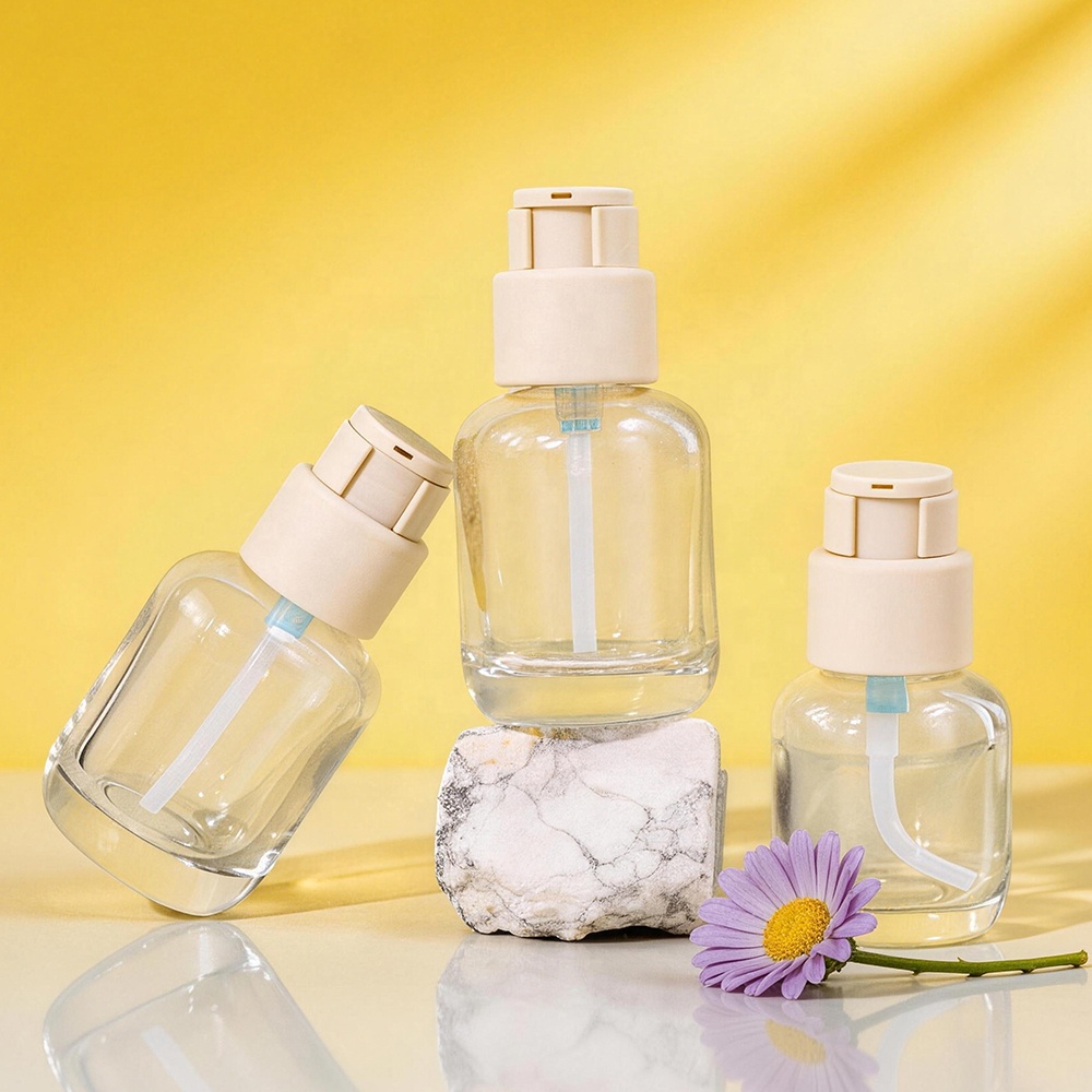 Custom Logo Printing Matte 30ml/50ml Clear Glass Lotion Pump Bottles For Liquid Foundation Cosmetic Packaging
