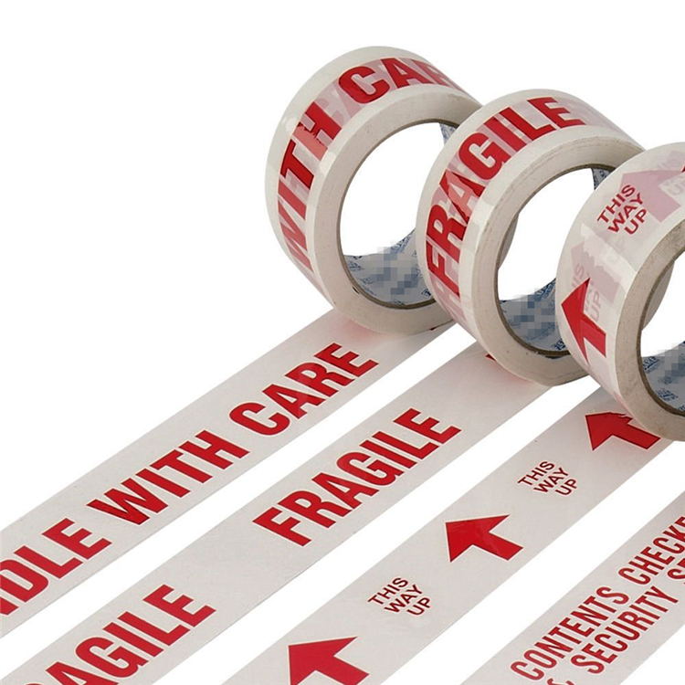 BOPP Custom Shipping Boxes with Logo Packaging Single Sided Waterproof Carton Sealing Tape Red Handle Care Fragile Marking
