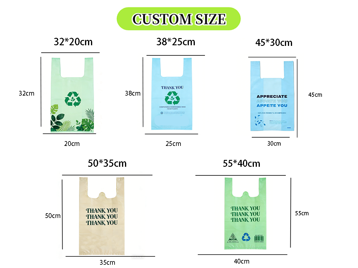 Eco Friendly Customized Logo Thank You Biodegradable Vest Bags Plastic Packaging for Supermarket and Grocery T-Shirt Bags