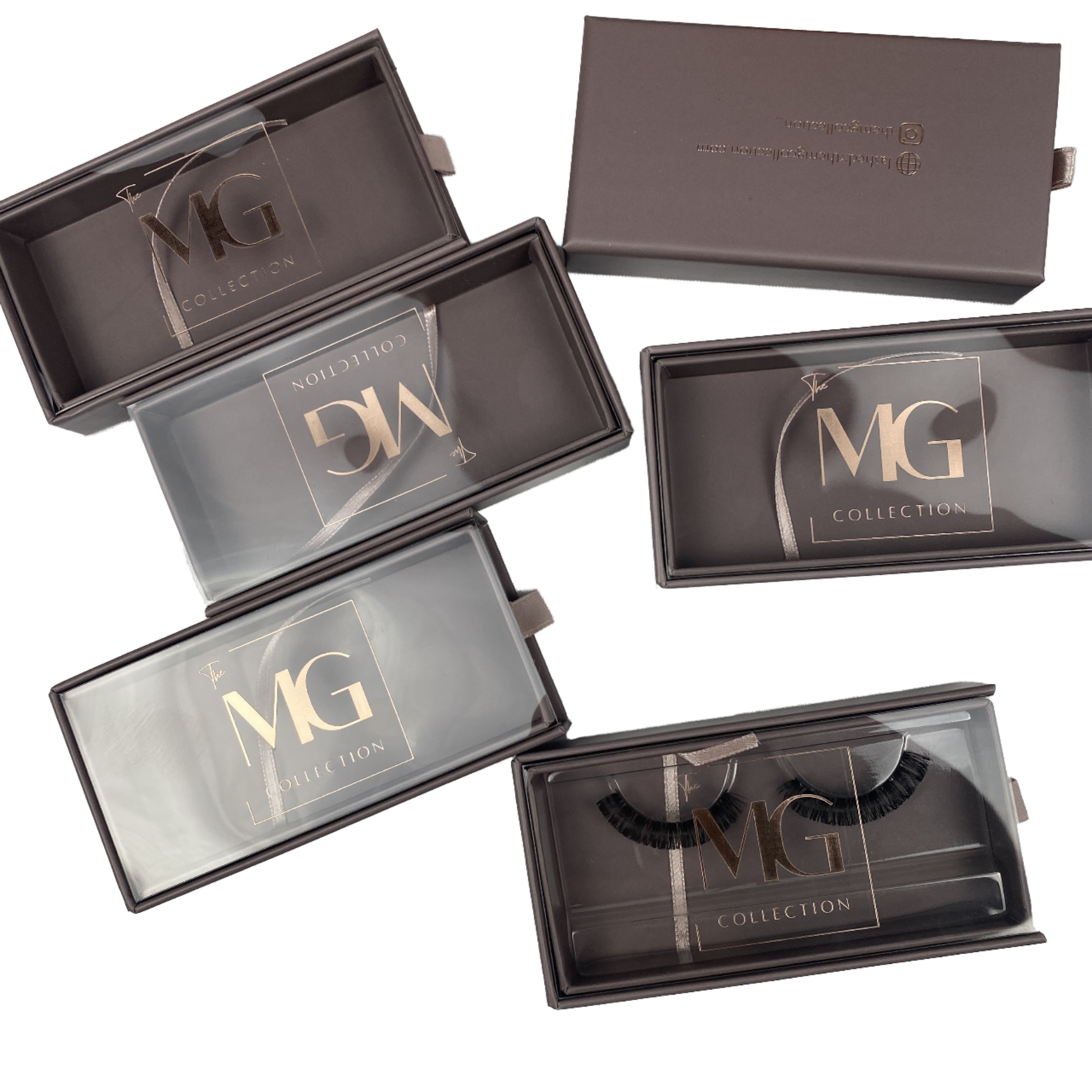 B996 Cosmetic Eyelash Rigid Packaging Boxes Wholesale Private Label Custom Logo Brown Paperboard Glossy Lamination Sponge