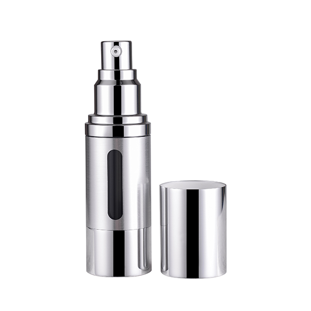 Custom 15ml 30ml 50ml 100ml Acrylic Body Cylinder Silver Aluminum Airless Pump Bottle for Cosmetic Serum Lotion Cream Packaging