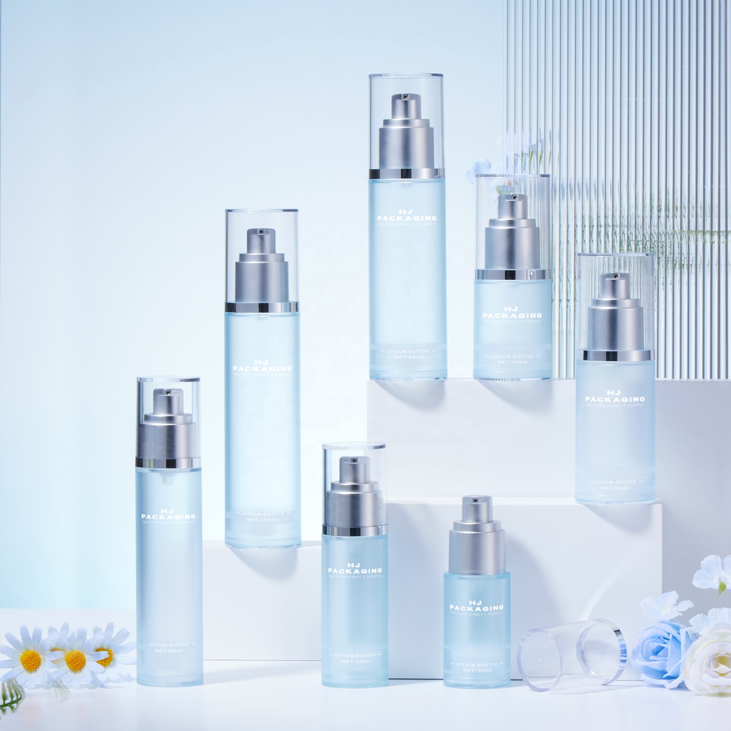 Refillable Frosted 20ml 30ml 50ml 80ml 100ml Blue Cosmetic Packaging Bottles Airless Pump Bottle for Lotion Face Cream Liquid