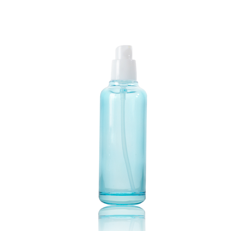 Hot Sale Blue Pink Clear Cosmetic Glass Bottle with Cap and Jar Set for Cosmetics Containers and Packaging