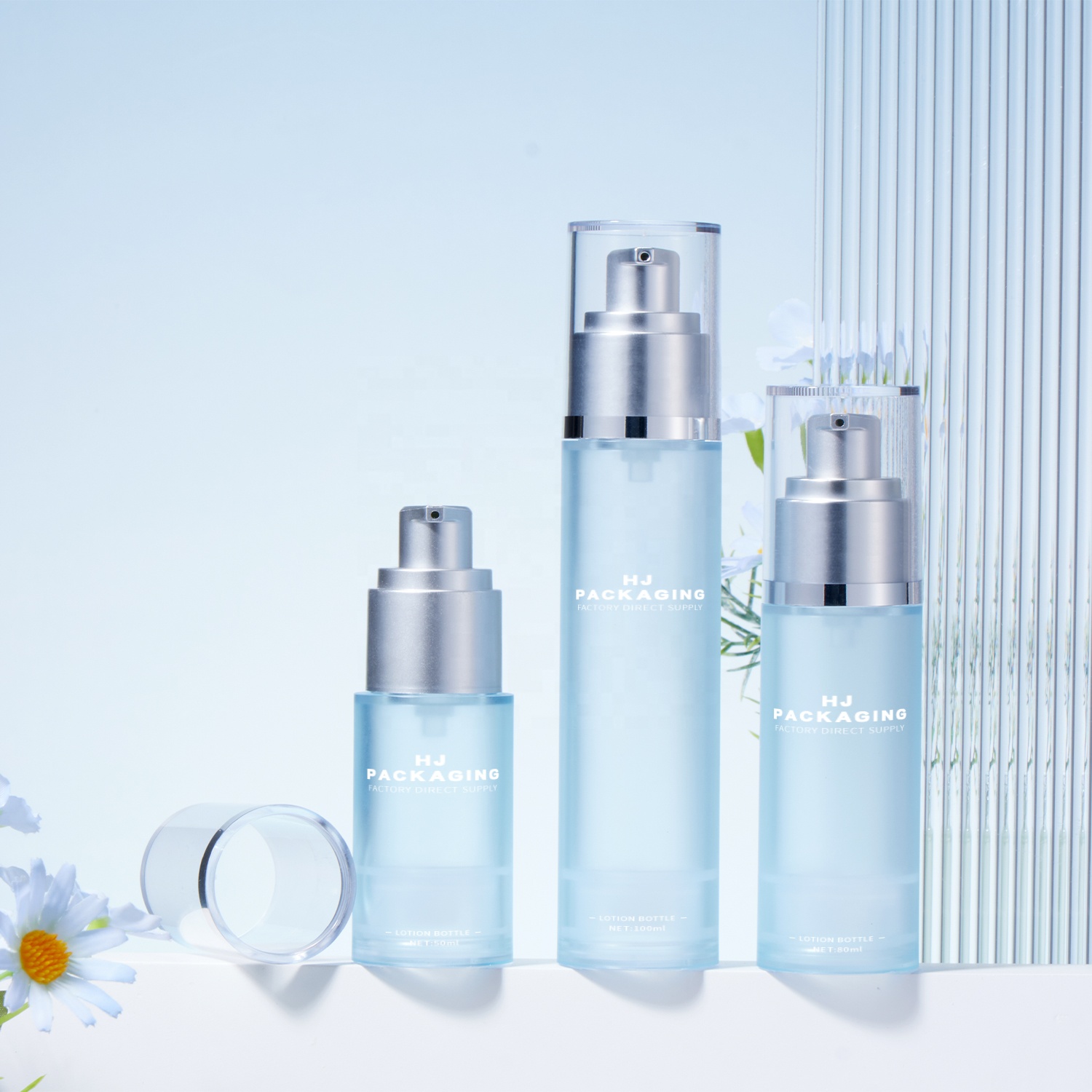 Refillable Frosted 20ml 30ml 50ml 80ml 100ml Blue Cosmetic Packaging Bottles Airless Pump Bottle for Lotion Face Cream Liquid