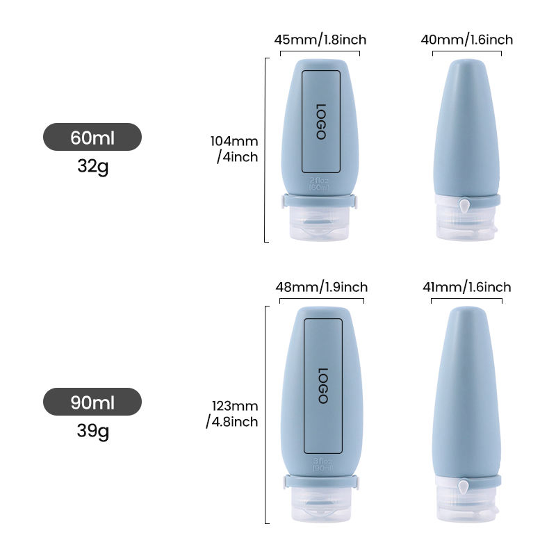 Top Picks Tsa Carry on Approved 4 in 1 Pack 90ml 60ml Reusable Silicone Squeeze Travel Size Cosmetic Toiletry Kit Bottle Set Bottles with Clear PVC Bag