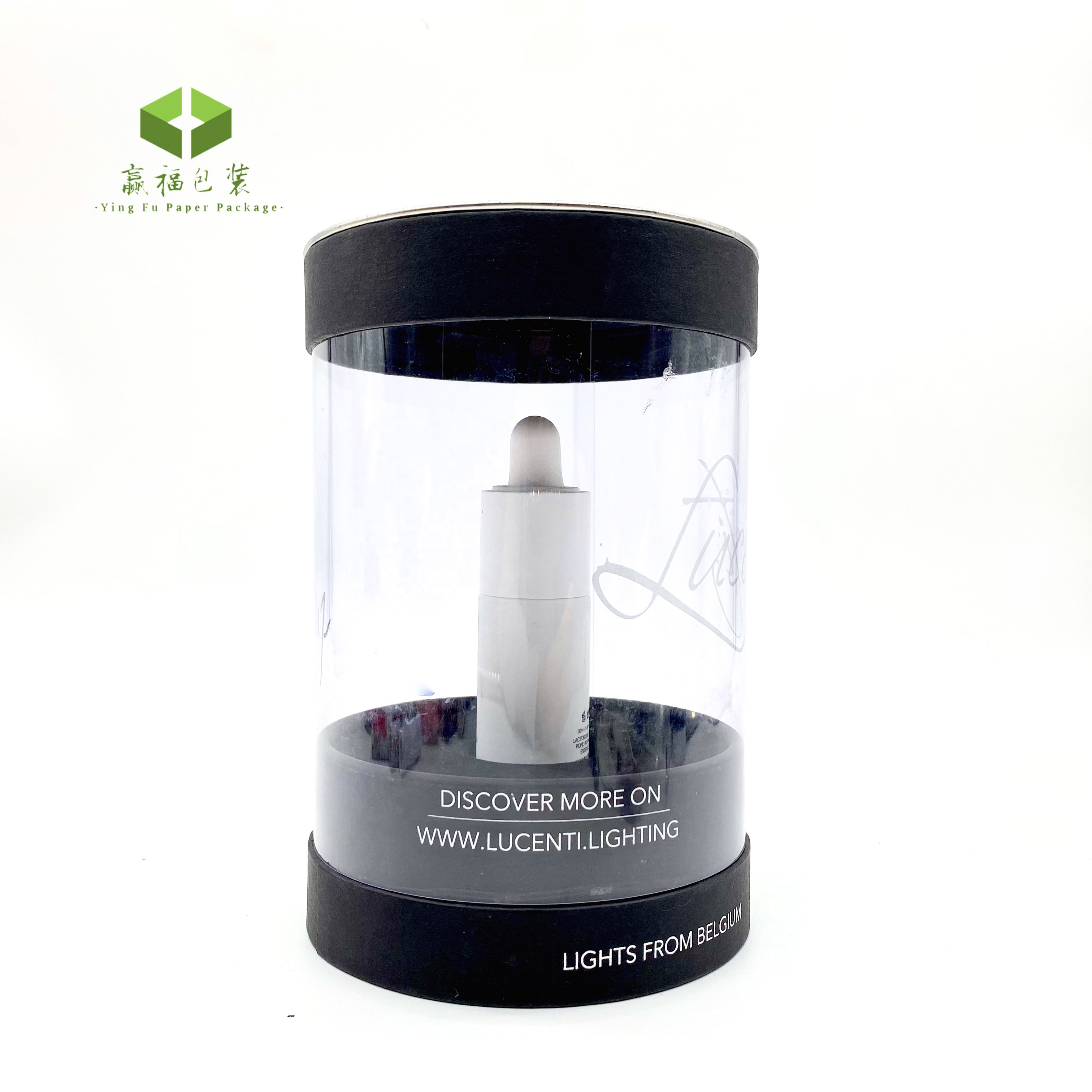 Customized Cardboard Essential Oil Bottle Glass Cylinder Paper Box Tube Packaging Transparent Empty clear Pvc Window