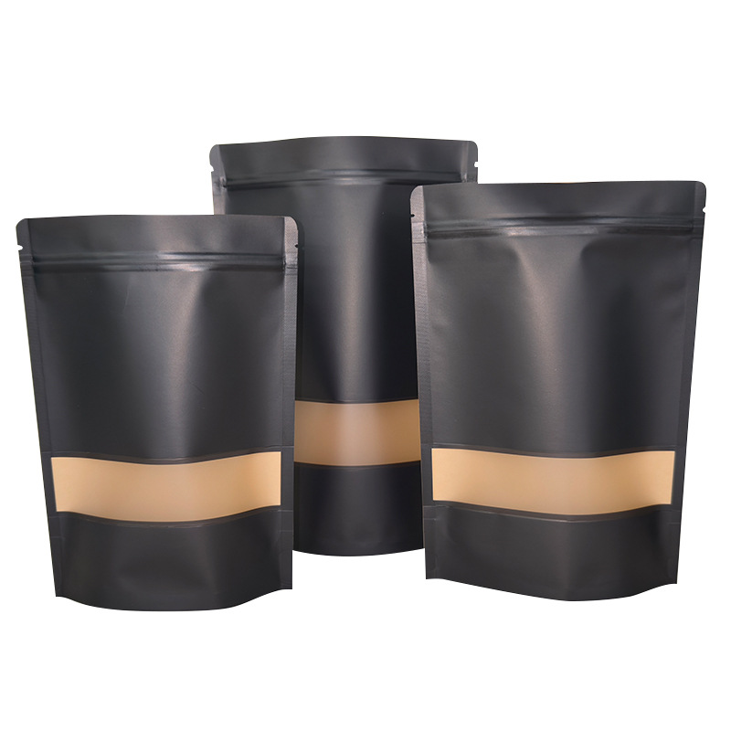 Custom Kraft Paper Packaging Digital Print Stand up Pouch with clear Window Powder Compostable Bags Coffee Packaging with Valve