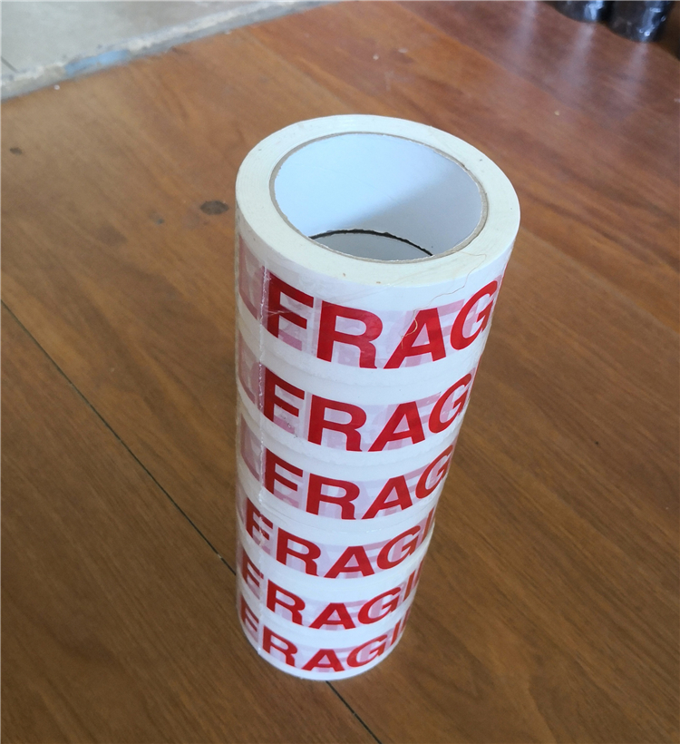 BOPP Custom Shipping Boxes with Logo Packaging Single Sided Waterproof Carton Sealing Tape Red Handle Care Fragile Marking