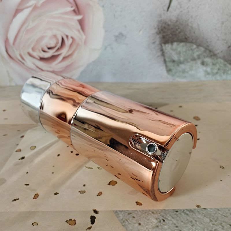 Custom Cosmetic Packaging Shiny Rose Gold Silver Empty Plastic 15ml 30ml 50ml Electroplated Uv Beak Airless Pump Bottle