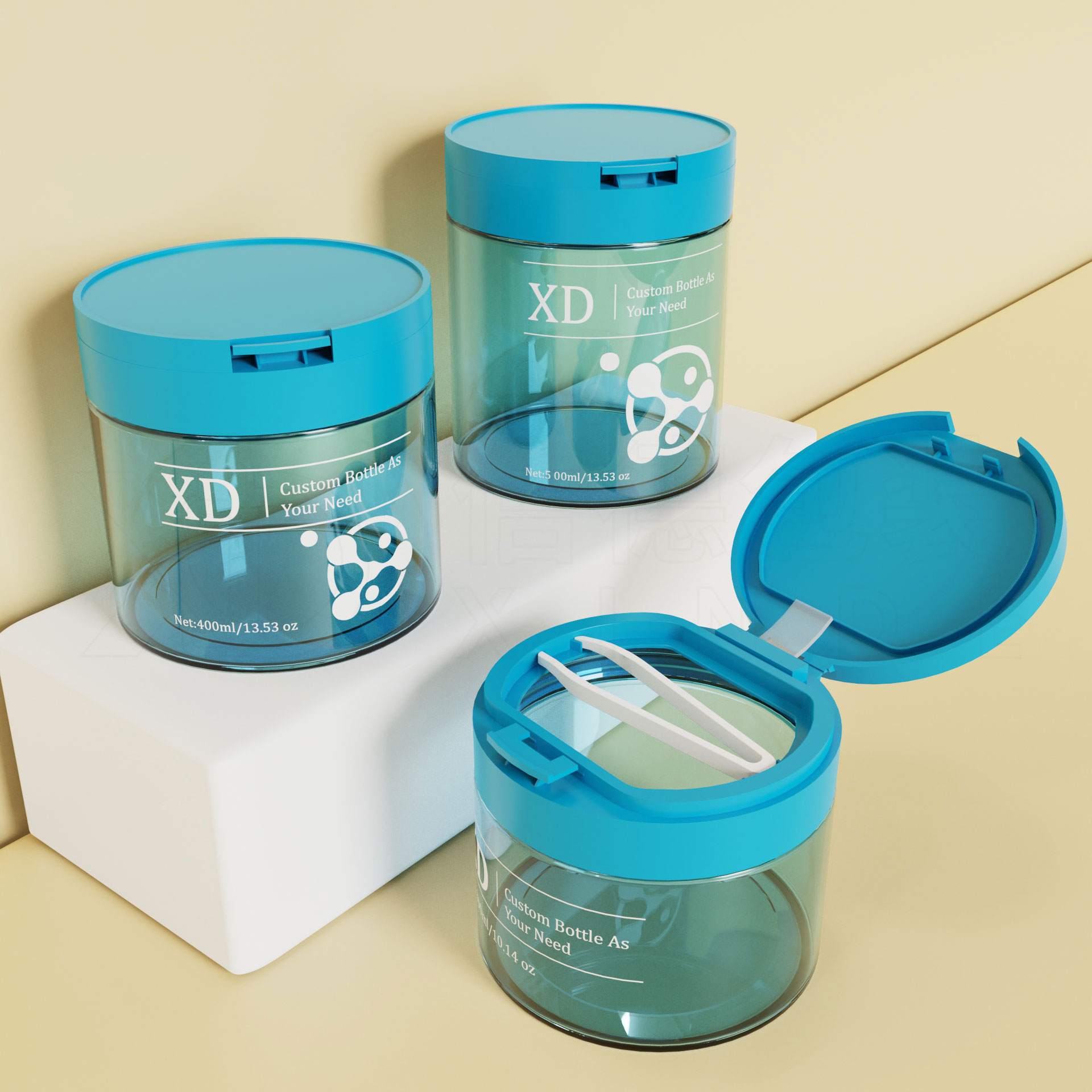 Custom OEM/ODM Refillable Cosmetic Jar Luxury Skincare Packaging Jars Toner Cotton Pad Container with Tweezers Food Grade PET/PP