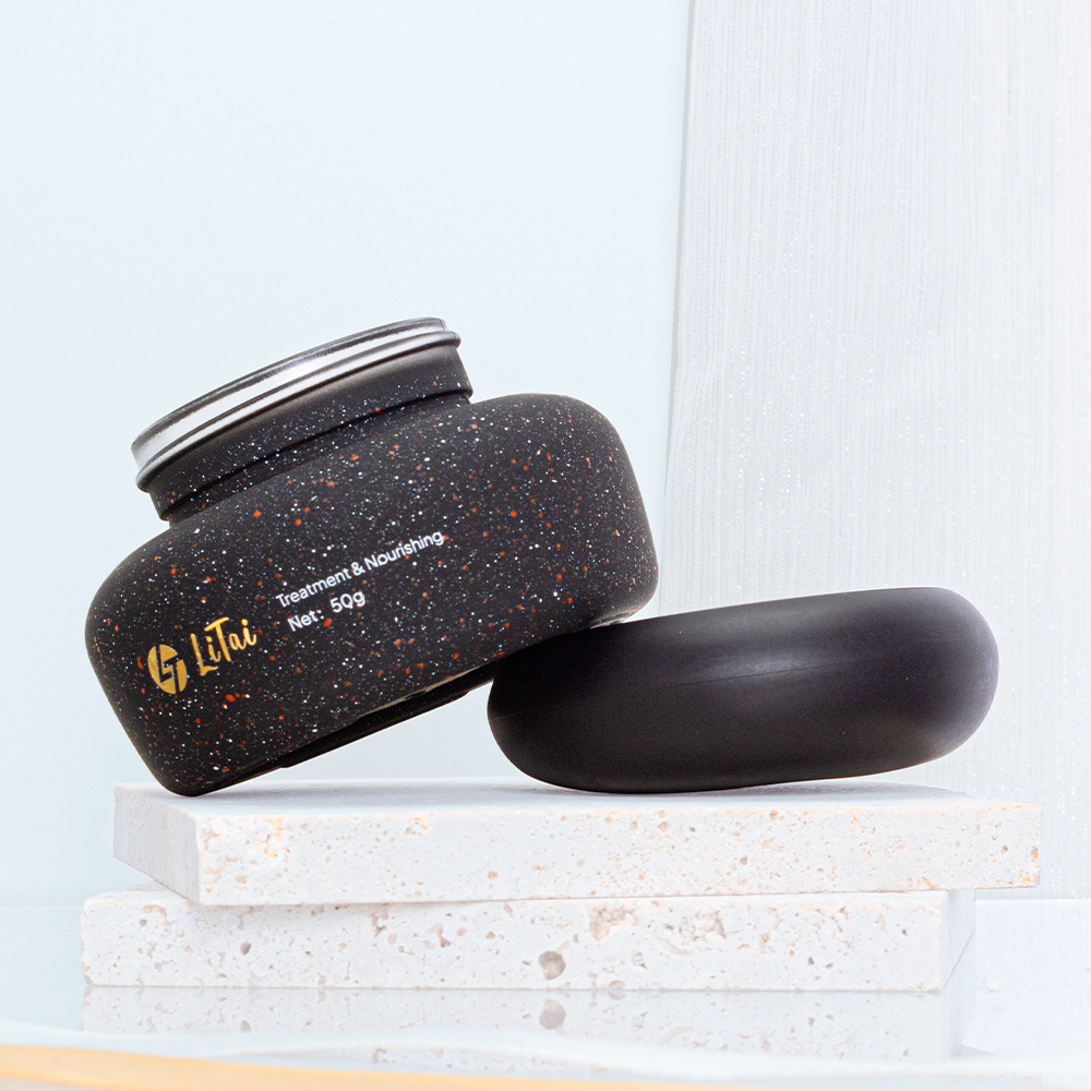 50g Face Cream Container Jar Customized Stone Glass Packaging 30ml 100ml 120ml Serum Lotion Bottle Black Glass Skin Care Set