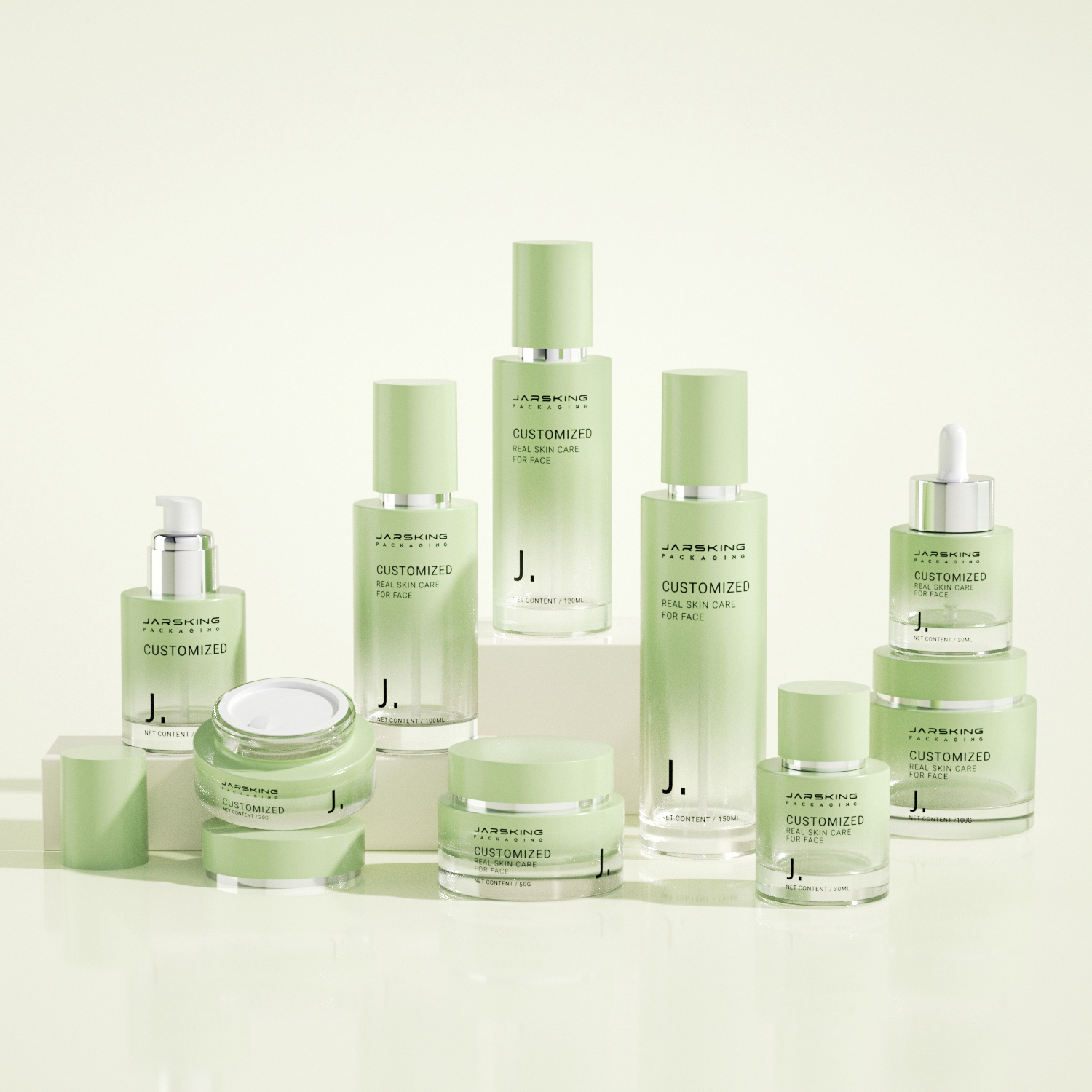 Clean Beauty Premium Skincare Containers Round Packaging Jars and Bottles Glass Cosmetic Toner Pump Bottle Customizable