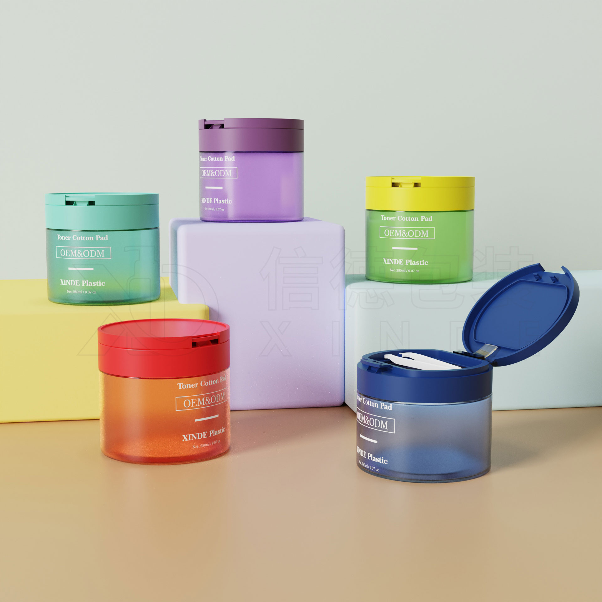 Custom OEM/ODM Refillable Cosmetic Jar Luxury Skincare Packaging Jars Toner Cotton Pad Container with Tweezers Food Grade PET/PP