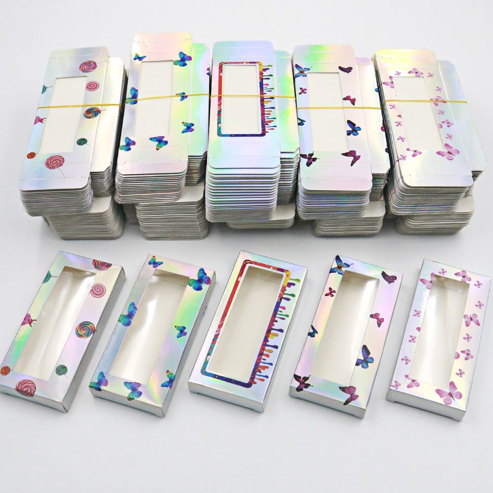 Custom Design Paper Card Sliver Holographic Butterfly Lashes Boxes Private Label Pvc Window Hologram Eyelash Packaging Cases