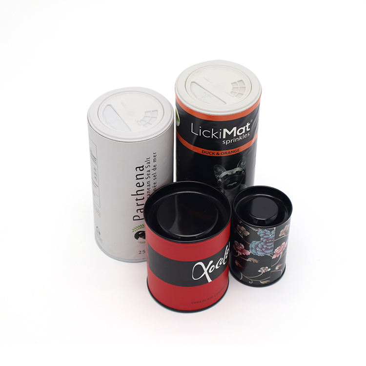 Custom Logo Kraft Cylinder Tube Food Grade Paper Packaging for Salt Shaker Top Tube Cans with Plastic Lid Crafts Chocolate Pizza