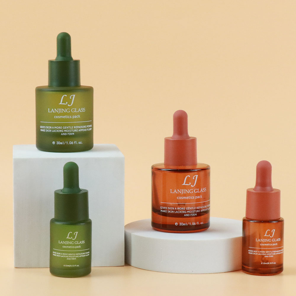 Personalized Logo Printed Dropper Brown Green Bottle Serum Oil Hair Essential Oil Bottle Cosmetics Packaging 15ml 30ml