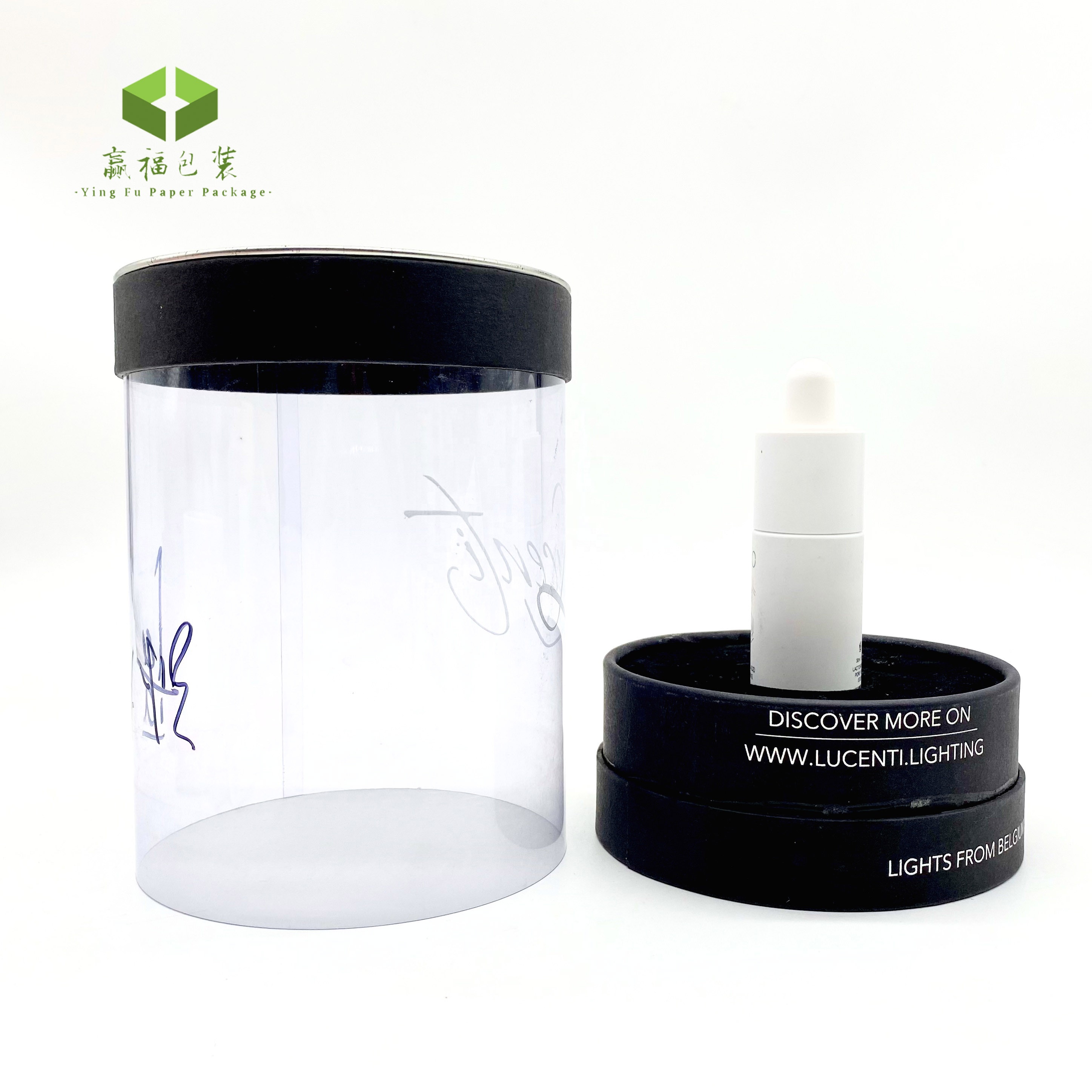 Customized Cardboard Essential Oil Bottle Glass Cylinder Paper Box Tube Packaging Transparent Empty clear Pvc Window
