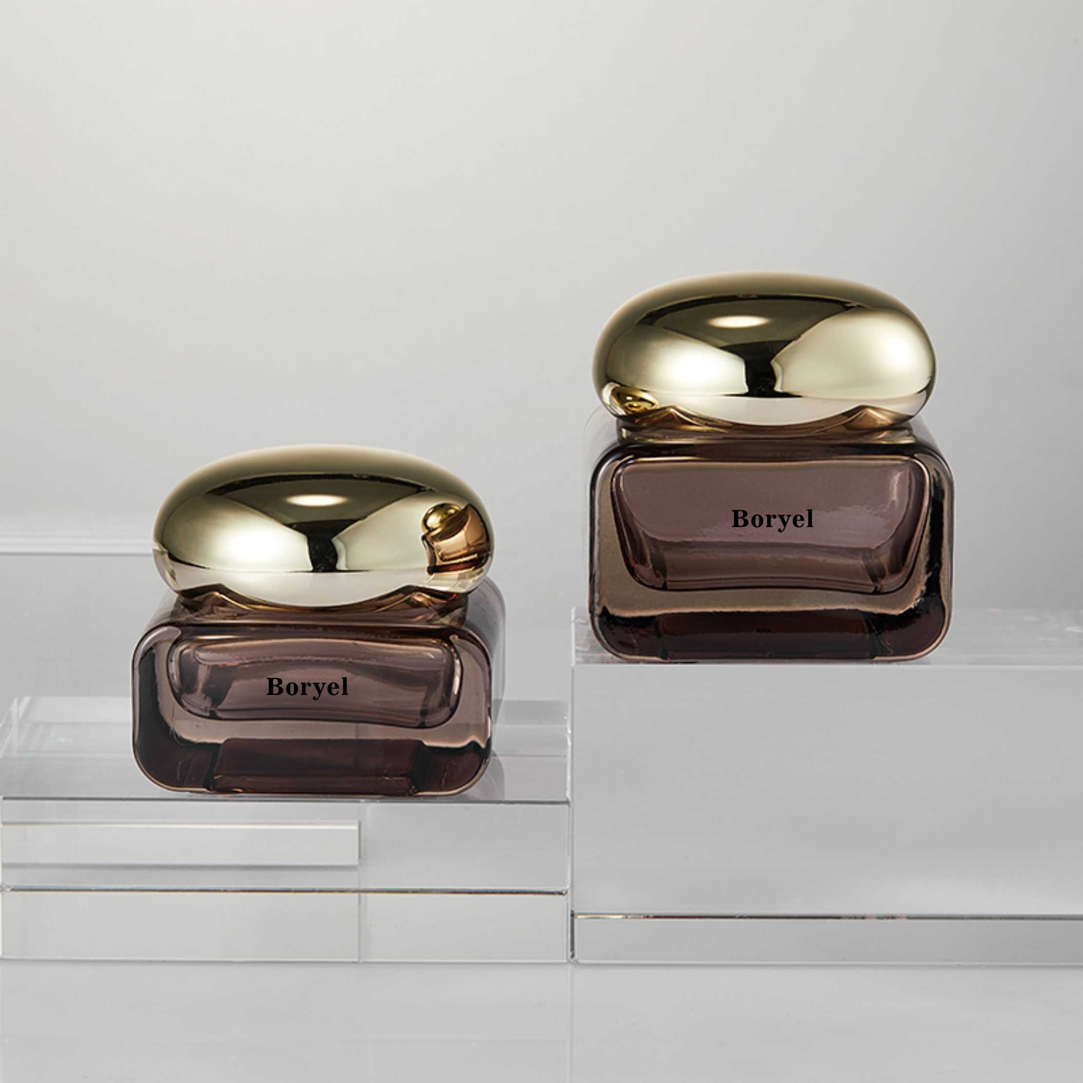 Luxurious Skincare Product Glass Bottle Set 30ml 50ml 100ml Brown Skincare Packaging Lotion Bottle with Pump Square Glass Jar